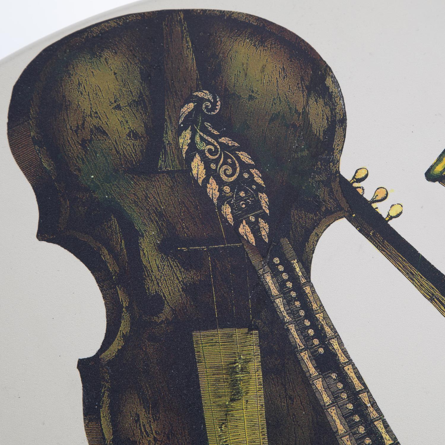 Hand-Crafted Fornasetti Pair of Side Tables with Musical Instruments Motif, 1950s, 'Signed'