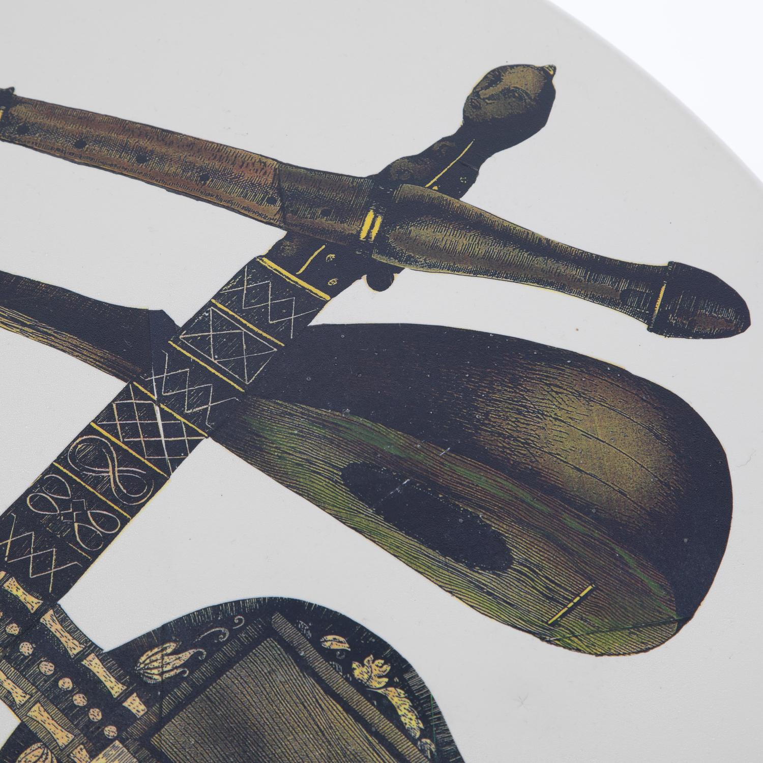 Fornasetti Pair of Side Tables with Musical Instruments Motif, 1950s, 'Signed' In Excellent Condition In New York, NY