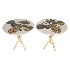 Fornasetti Pair of Side Tables with Musical Instruments Motif, 1950s, 'Signed'