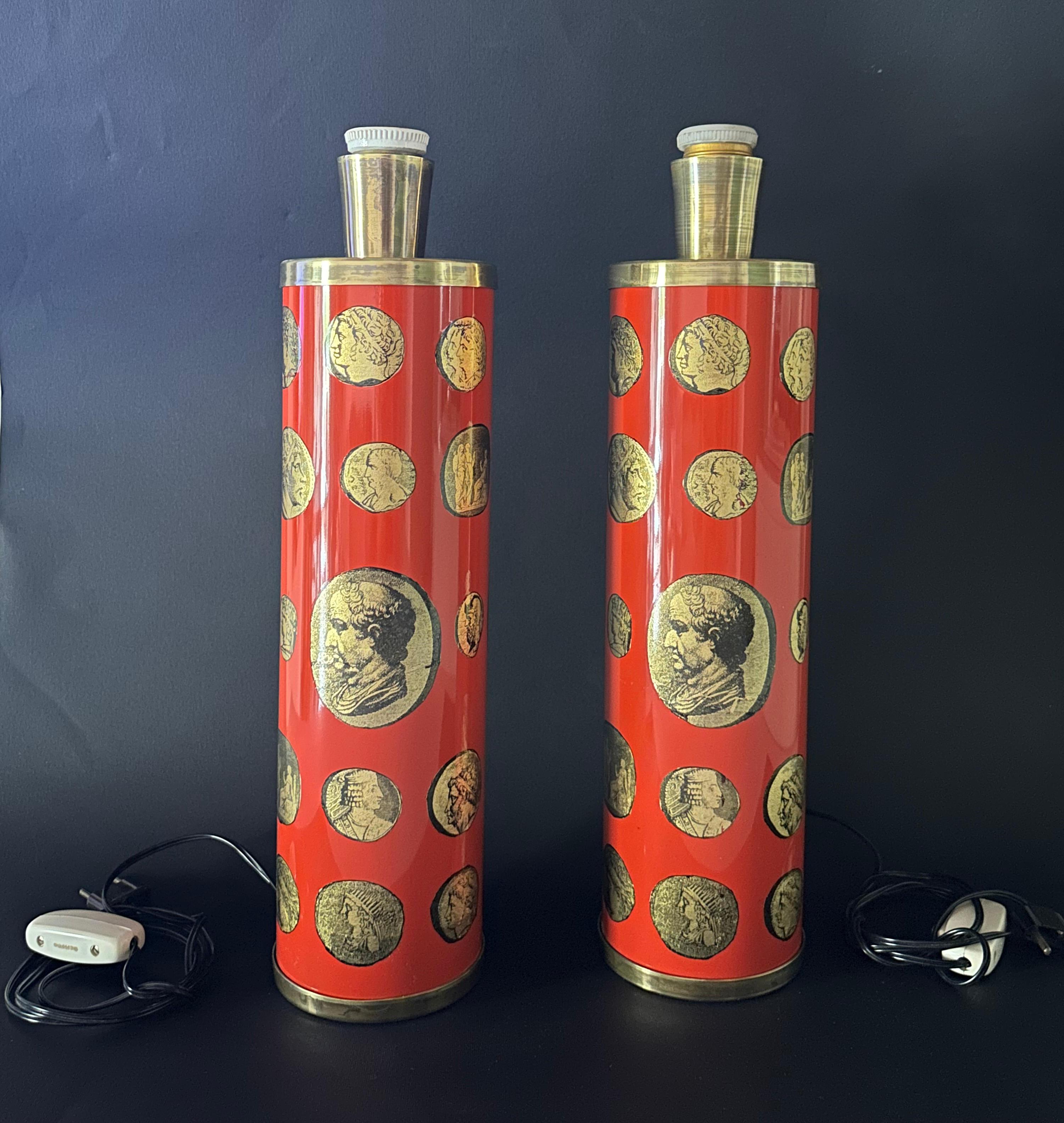 Italian FORNASETTI Pair of Vintage Table Lamps For Sale
