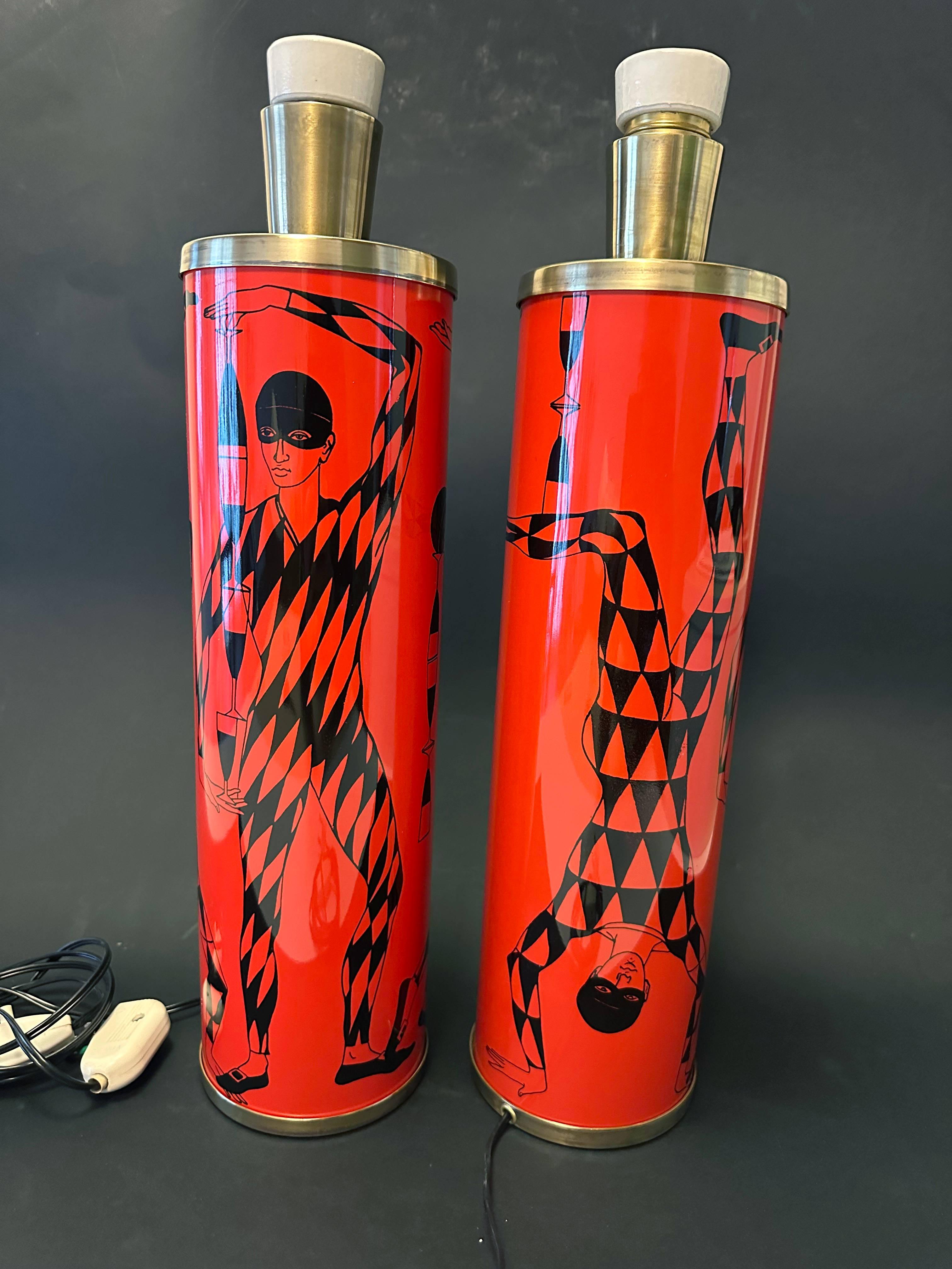 Italian FORNASETTI Pair of Vintage Table Lamps For Sale