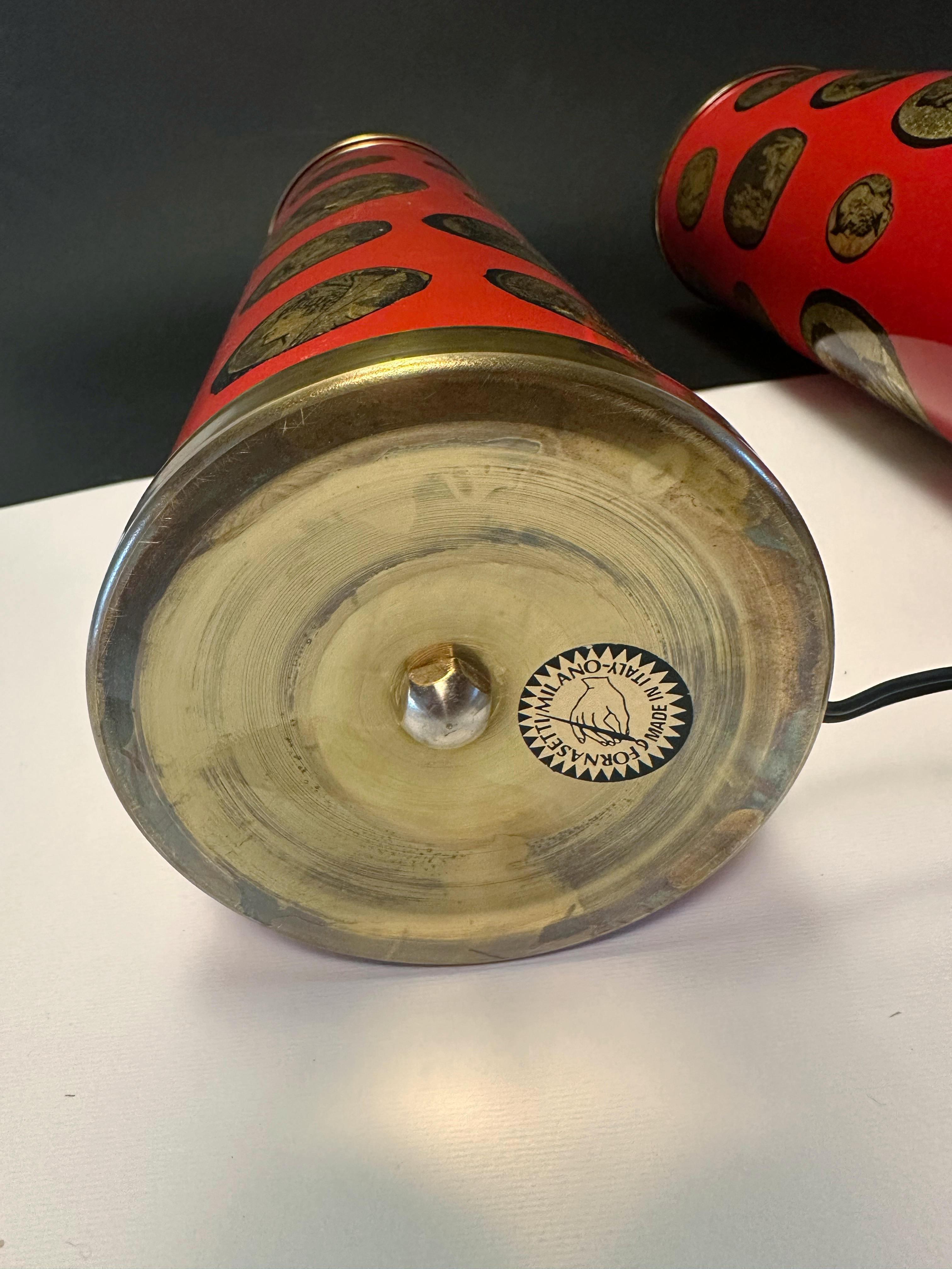 Metal FORNASETTI Pair of Vintage Table Lamps For Sale
