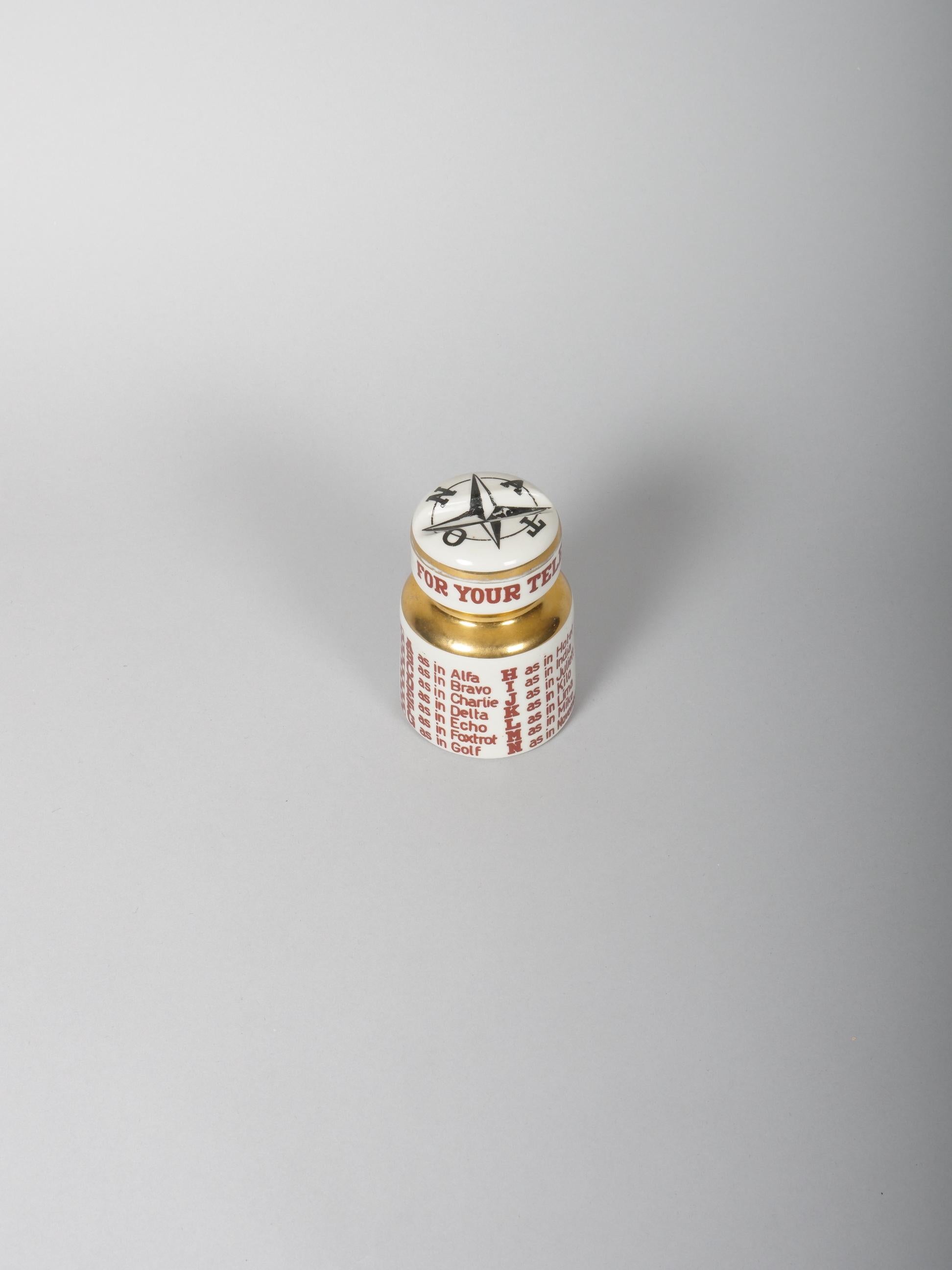Mid-Century Modern Fornasetti paper weight with NATO phonetic alphabet with pen rest For Sale
