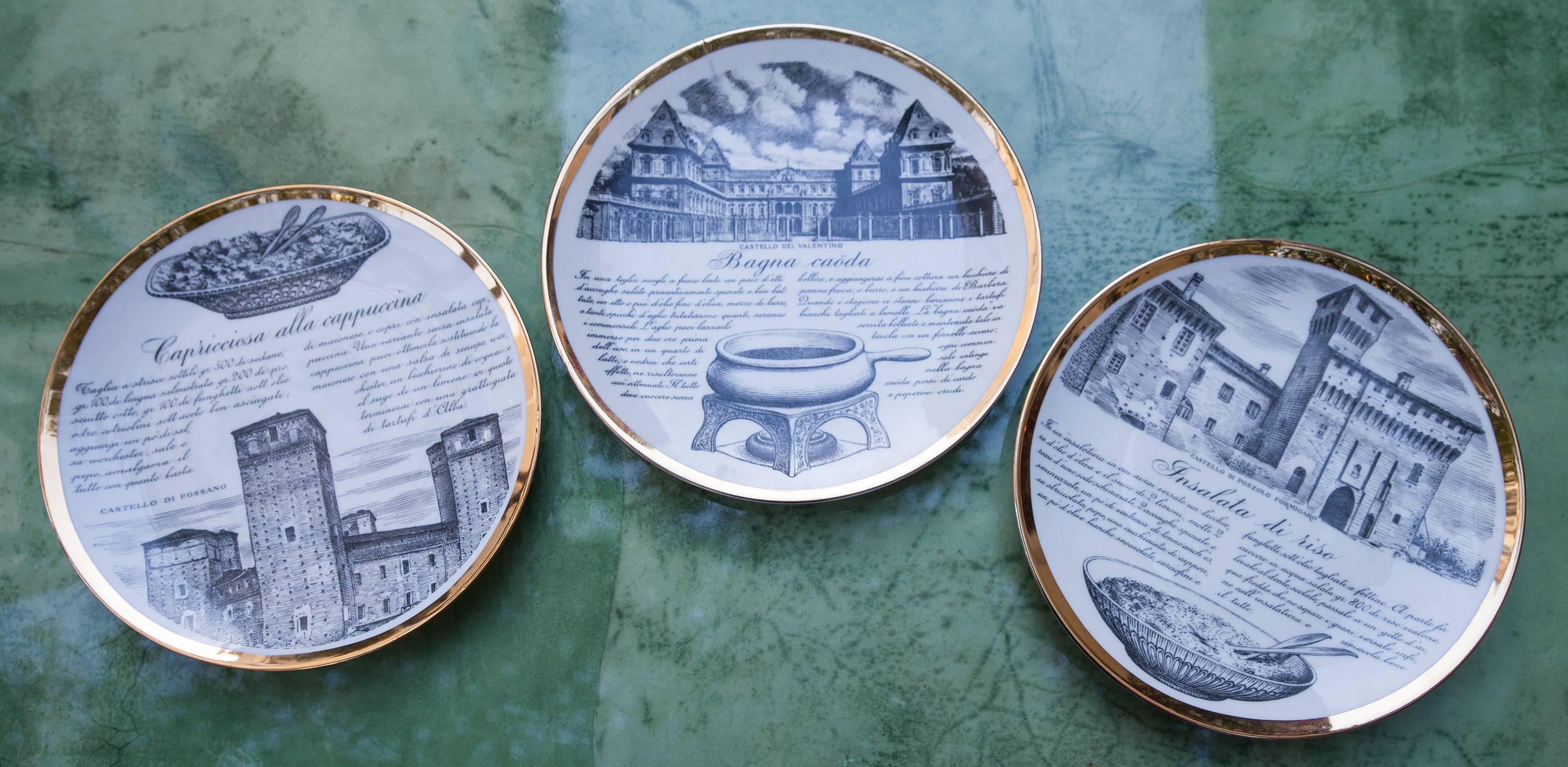 Mid-Century Modern Fornasetti Piemontesi Plates Set of 12, Italy, 1950s