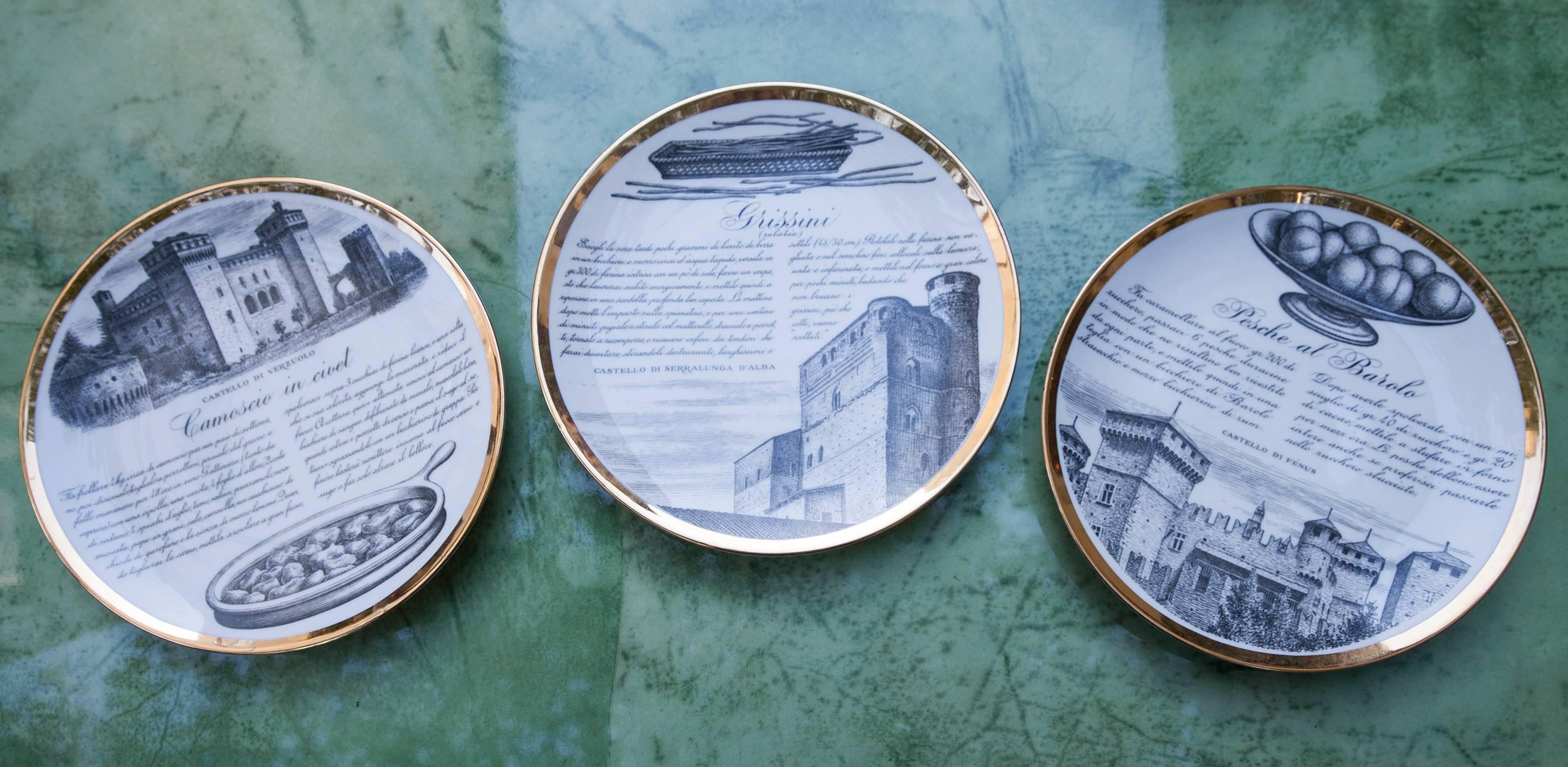 Italian Fornasetti Piemontesi Plates Set of 12, Italy, 1950s