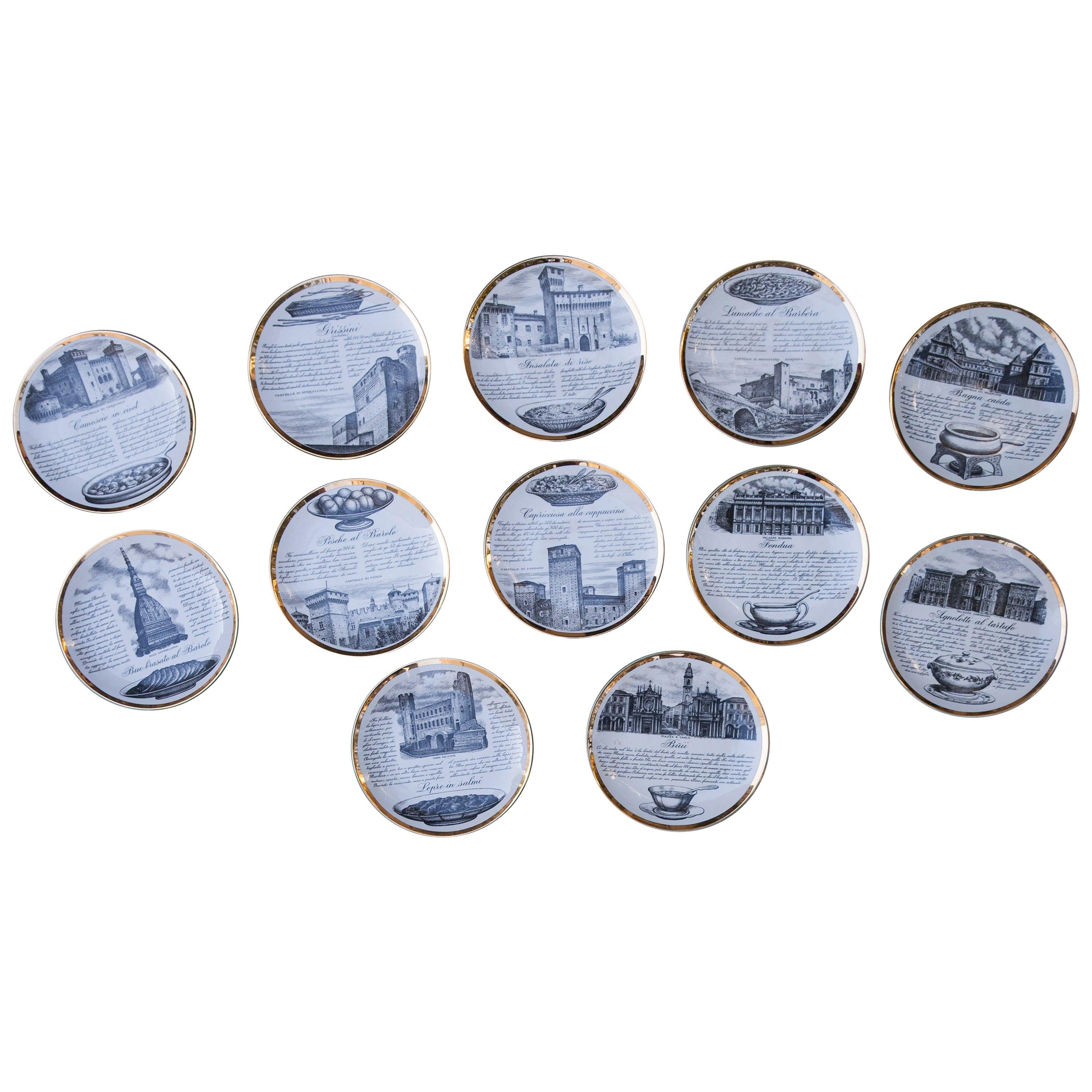 Fornasetti Piemontesi Plates Set of 12, Italy, 1950s