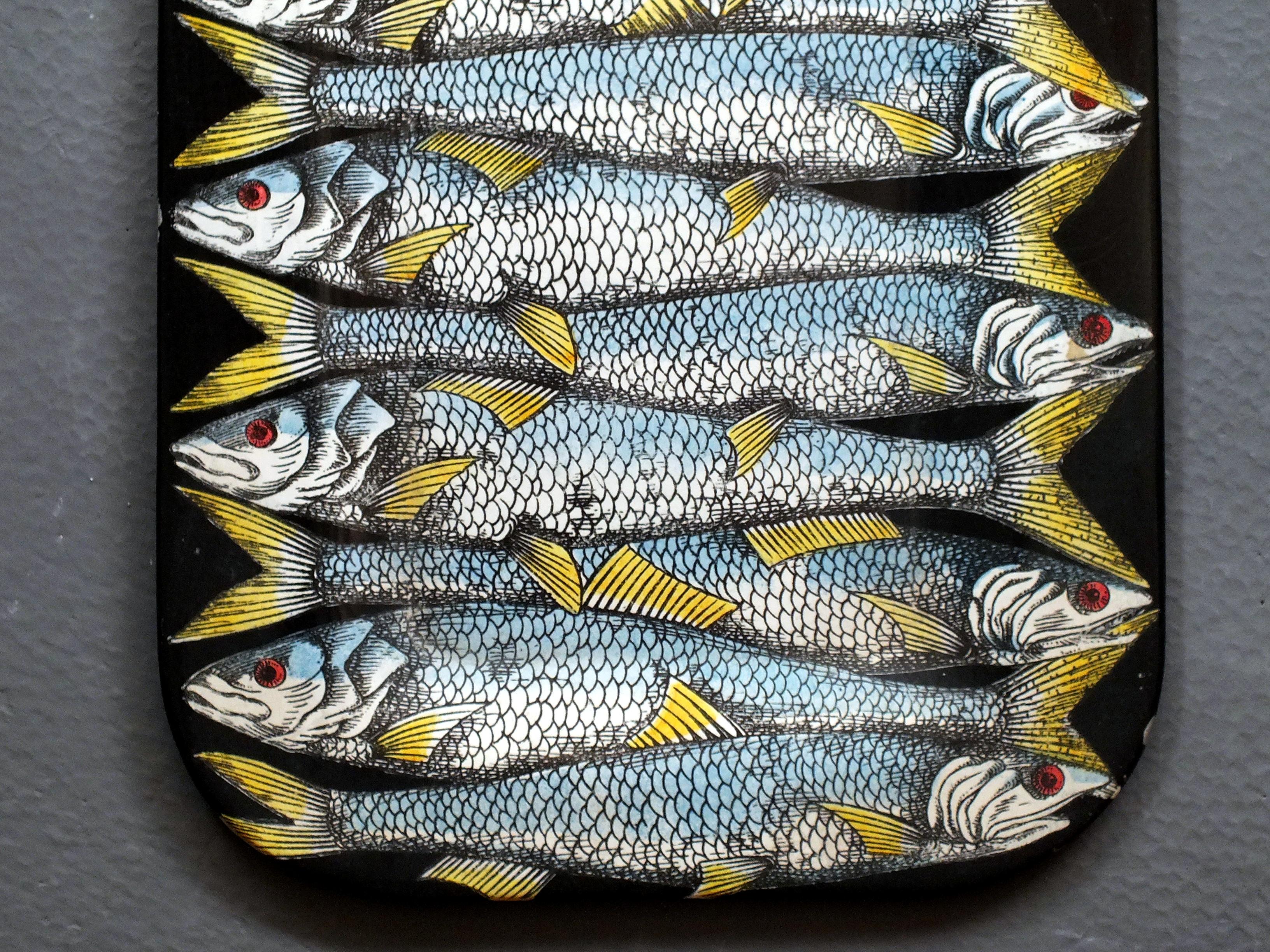 Italian Fornasetti Piero Milan Italy in years '50 a  first edit of lacquered tray fish For Sale
