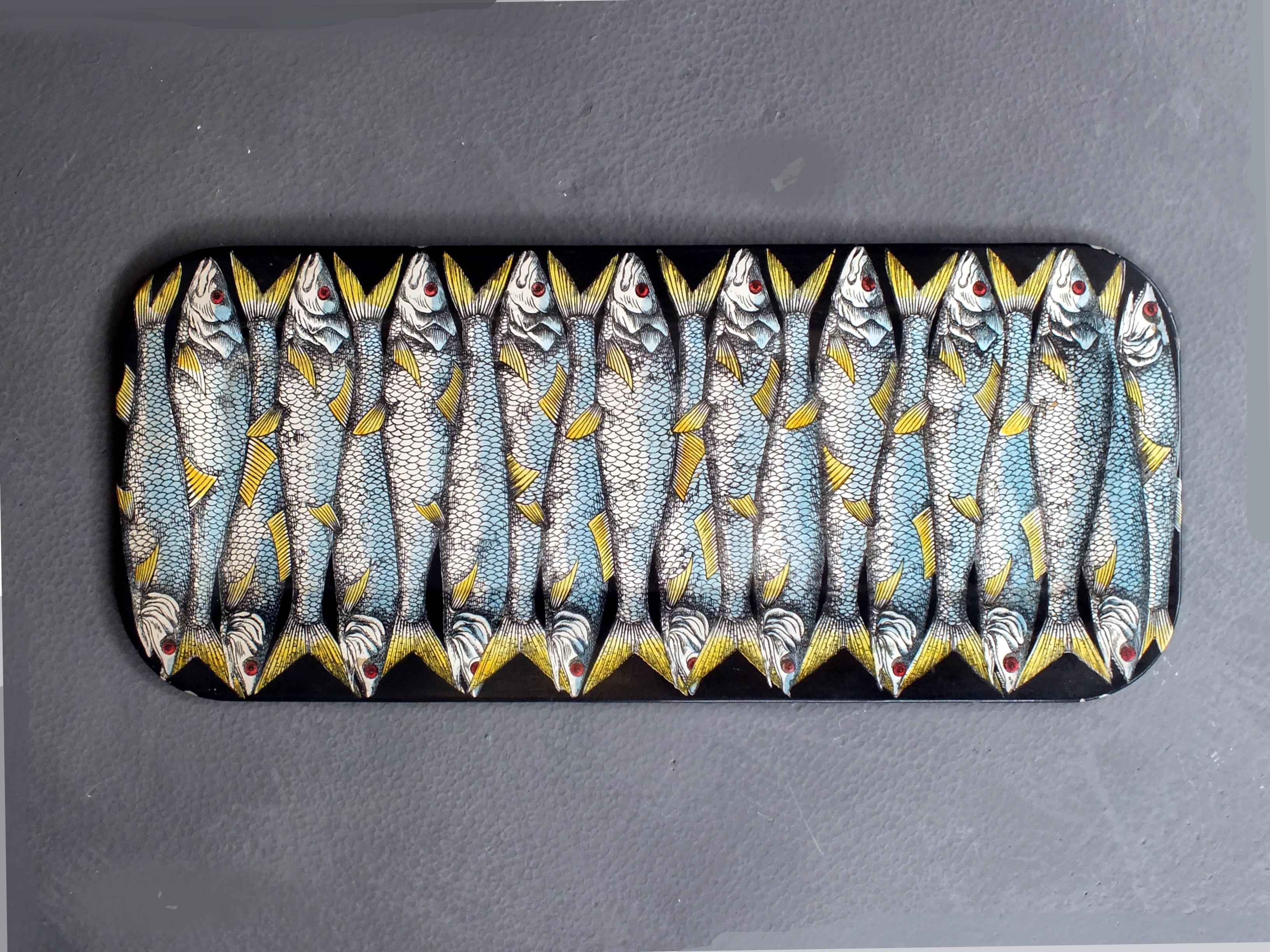 Lacquered Fornasetti Piero Milan Italy in years '50 a  first edit of lacquered tray fish For Sale