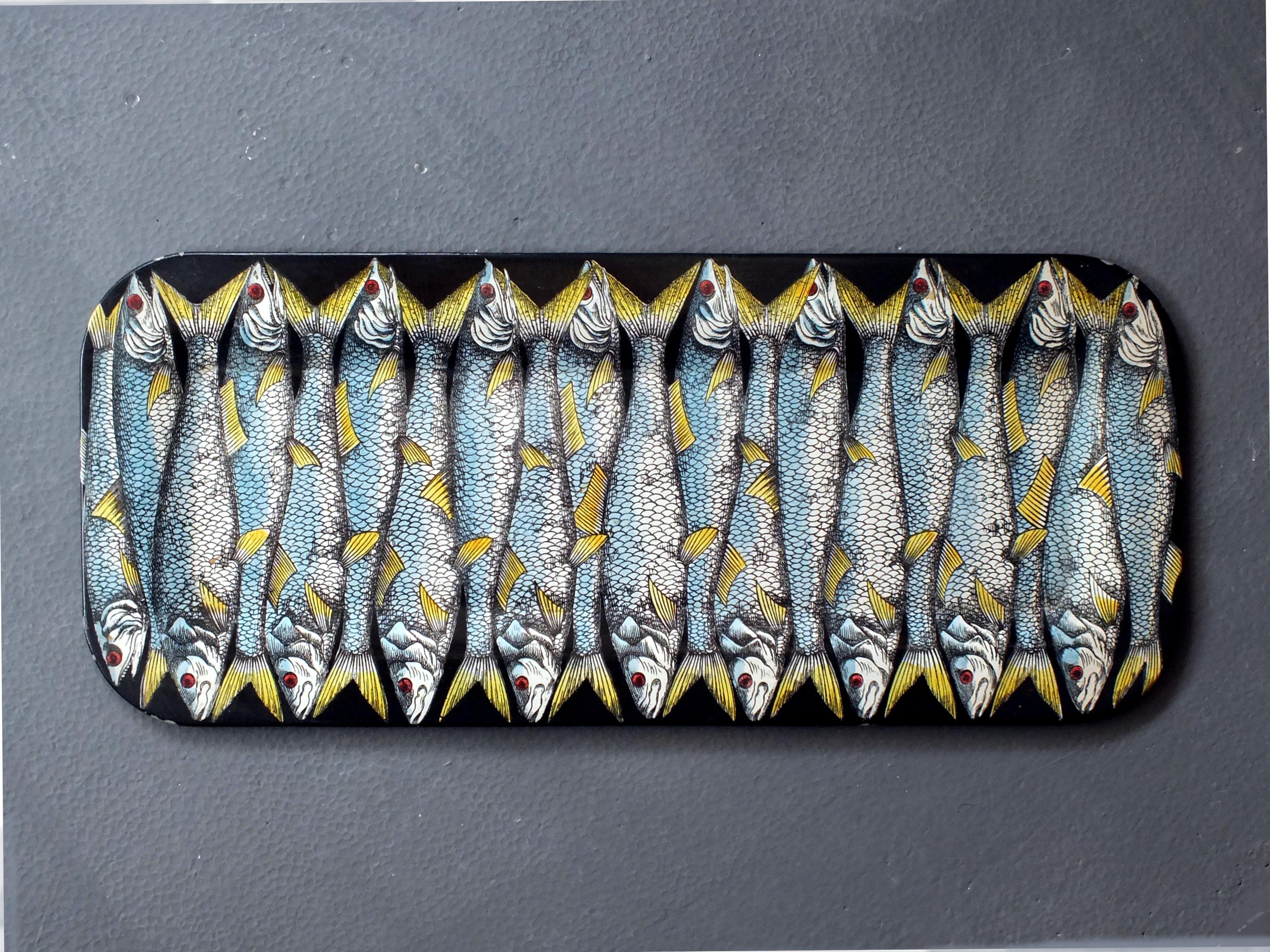 Mid-20th Century Fornasetti Piero Milan Italy in years '50 a  first edit of lacquered tray fish For Sale