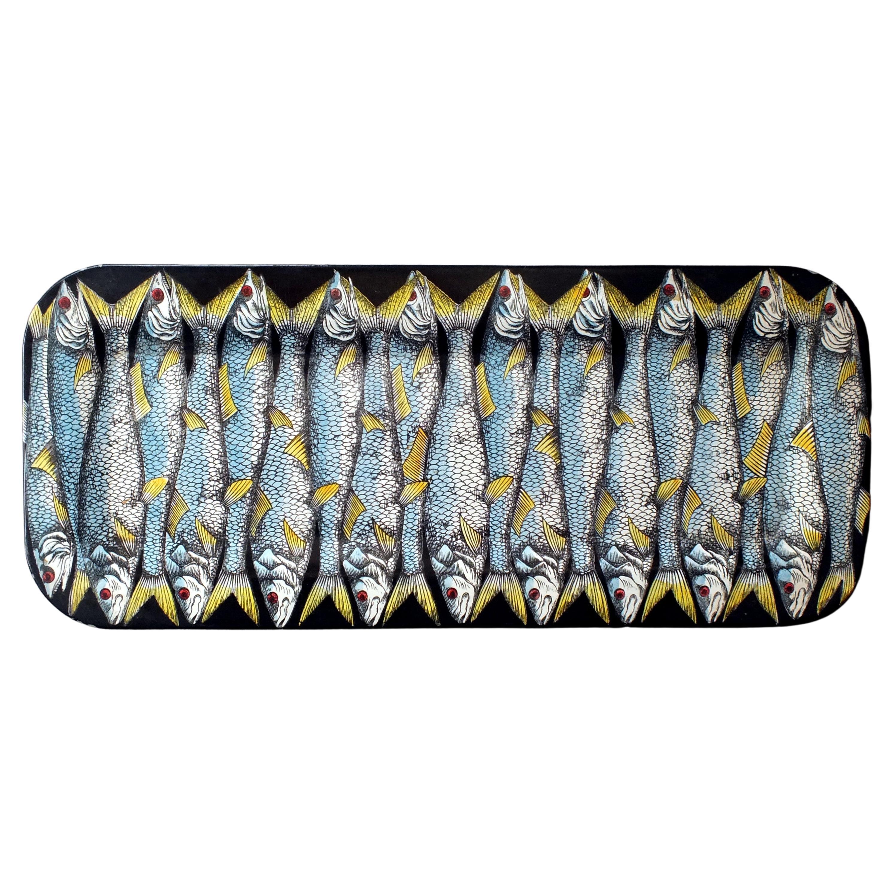 Fornasetti Piero Milan Italy in years '50 a  first edit of lacquered tray fish For Sale