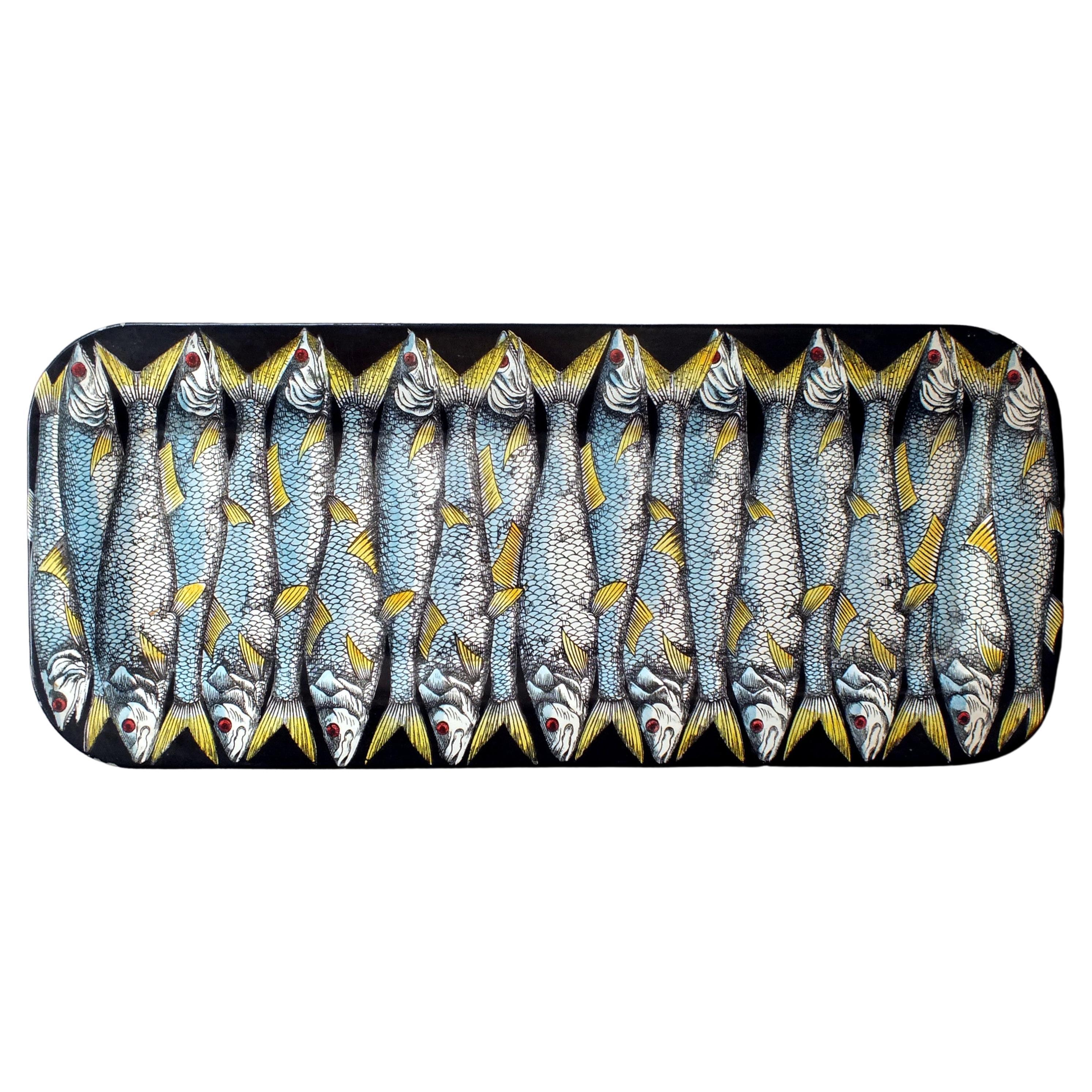 Fornasetti Piero Milán Italia en años '50 a  primera edición de la bandeja lacada pescado