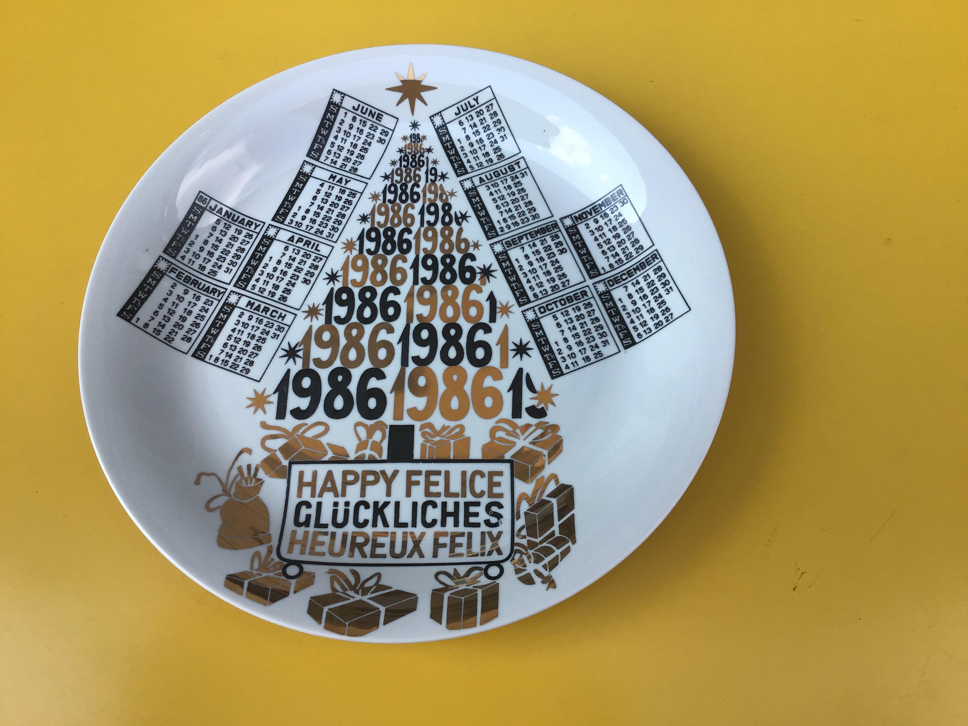 Fornasetti “Plate Calendar n 19” porcelain, 1986, Italy.