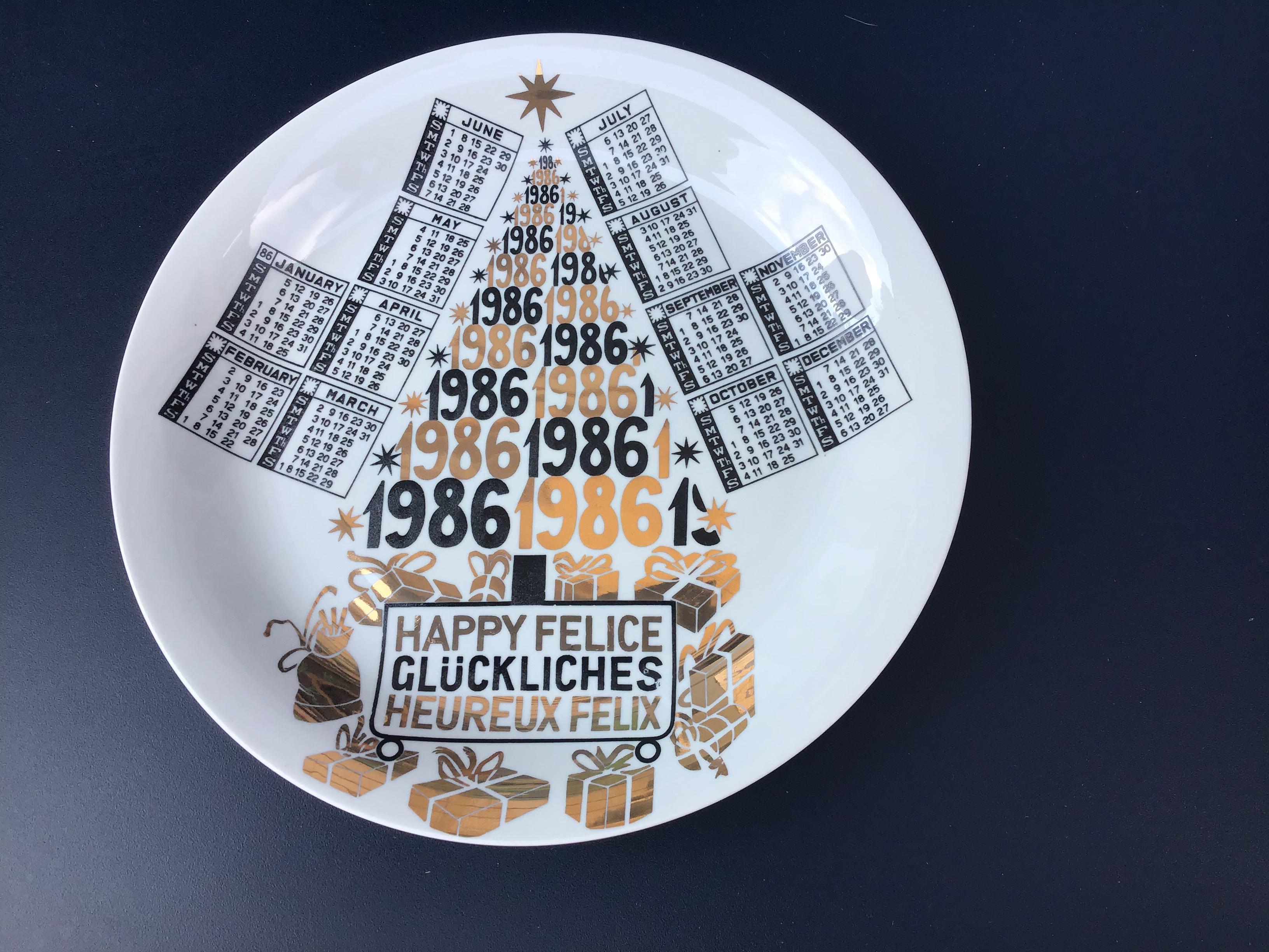 Late 20th Century Fornasetti “Plate Calendar n 19” Porcelain, 1986, Italy For Sale