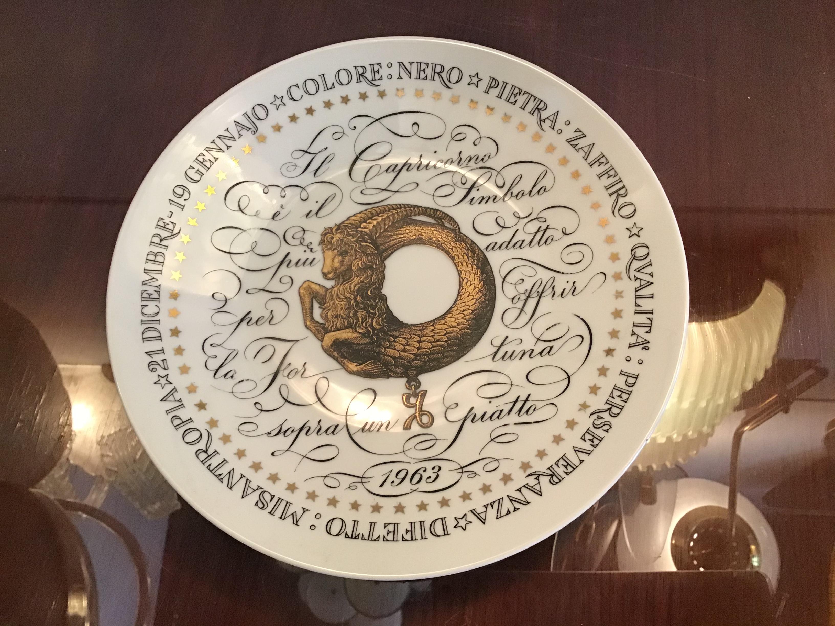 Fornasetti plate Capricorn zodiac sign porcelain, 1963, Italy.