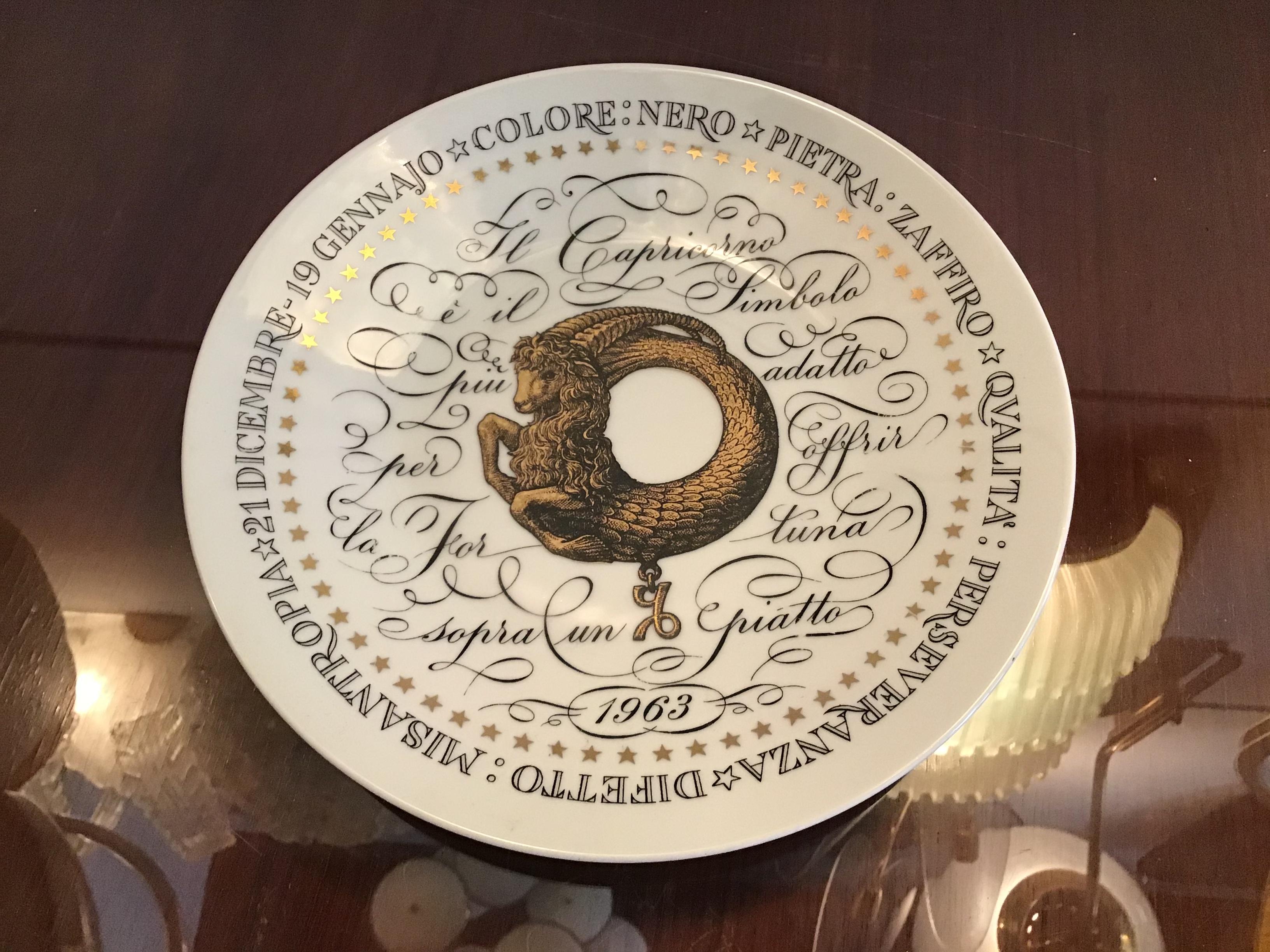 Italian Fornasetti Plate Capricorn Zodiac Sign Porcelain, 1963, Italy