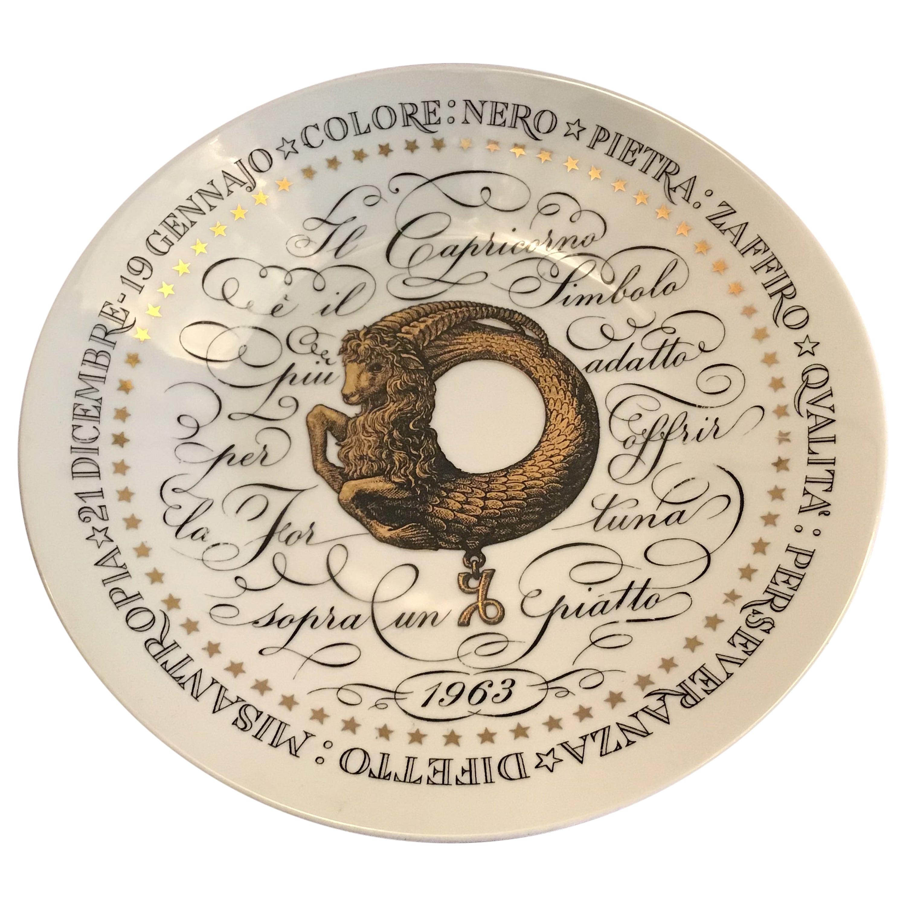Fornasetti Plate Capricorn Zodiac Sign Porcelain, 1963, Italy For Sale