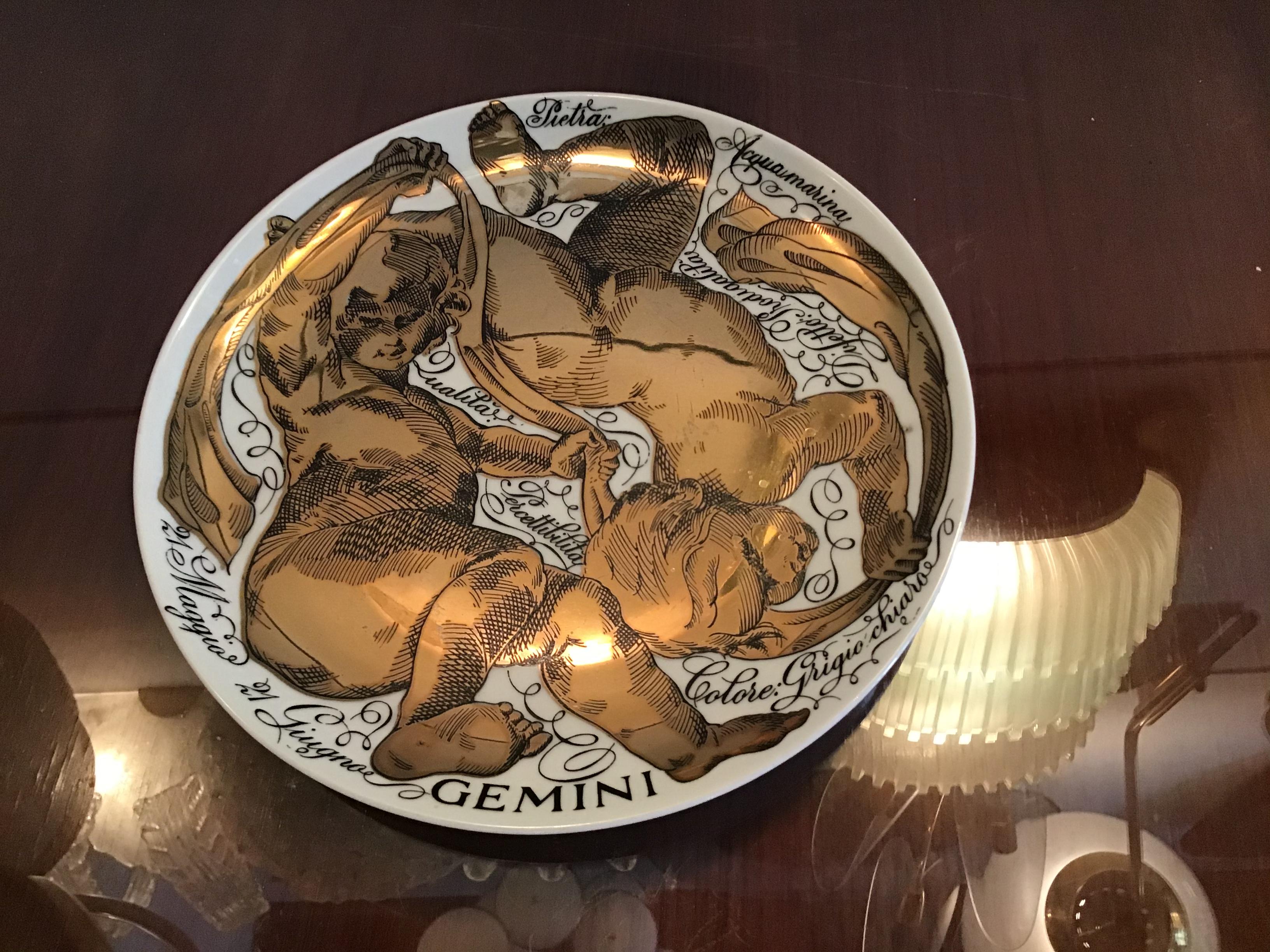 Italian Fornasetti Plate Gemini Zodiac Porcelain, 1973, Italy