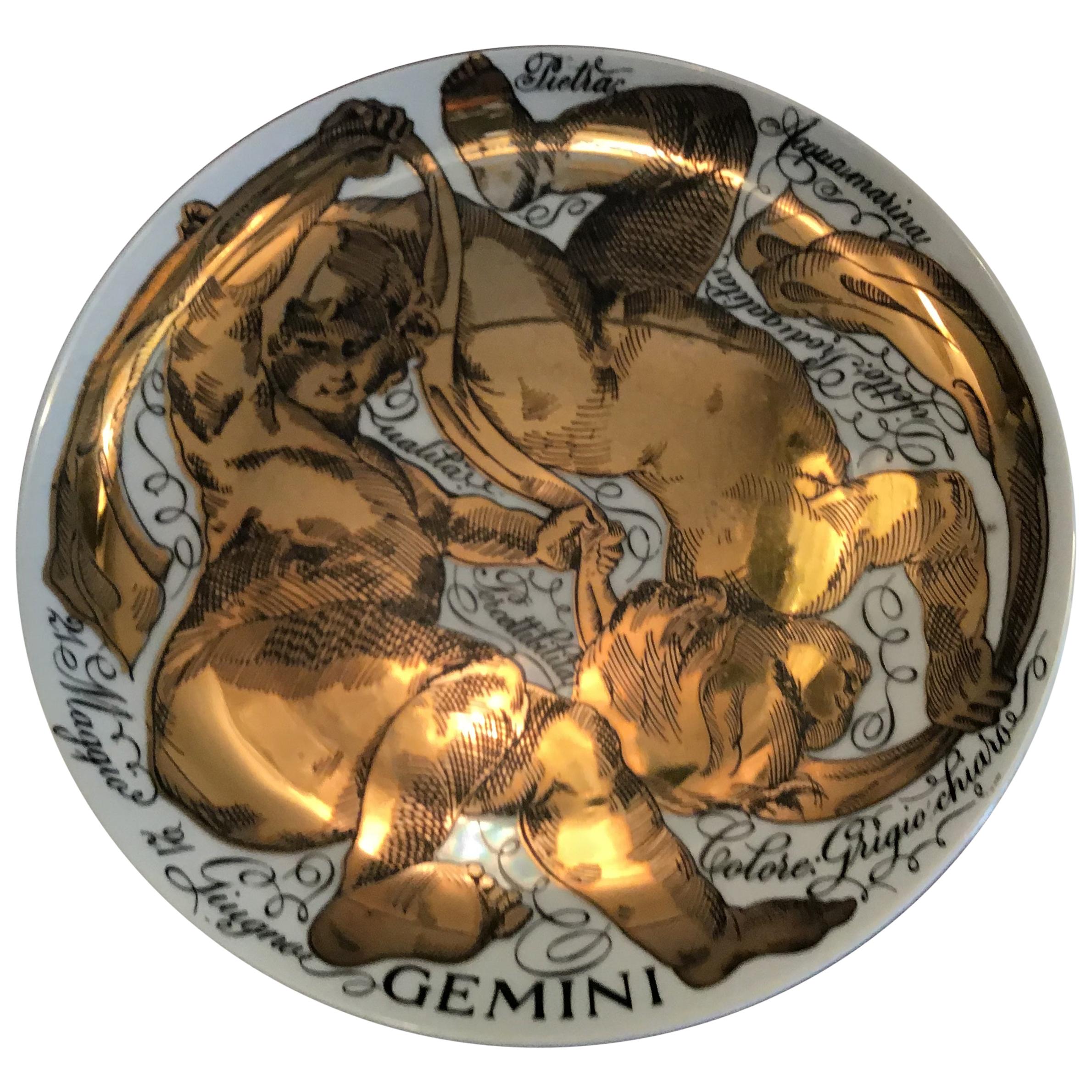 Fornasetti Plate Gemini Zodiac Porcelain, 1973, Italy