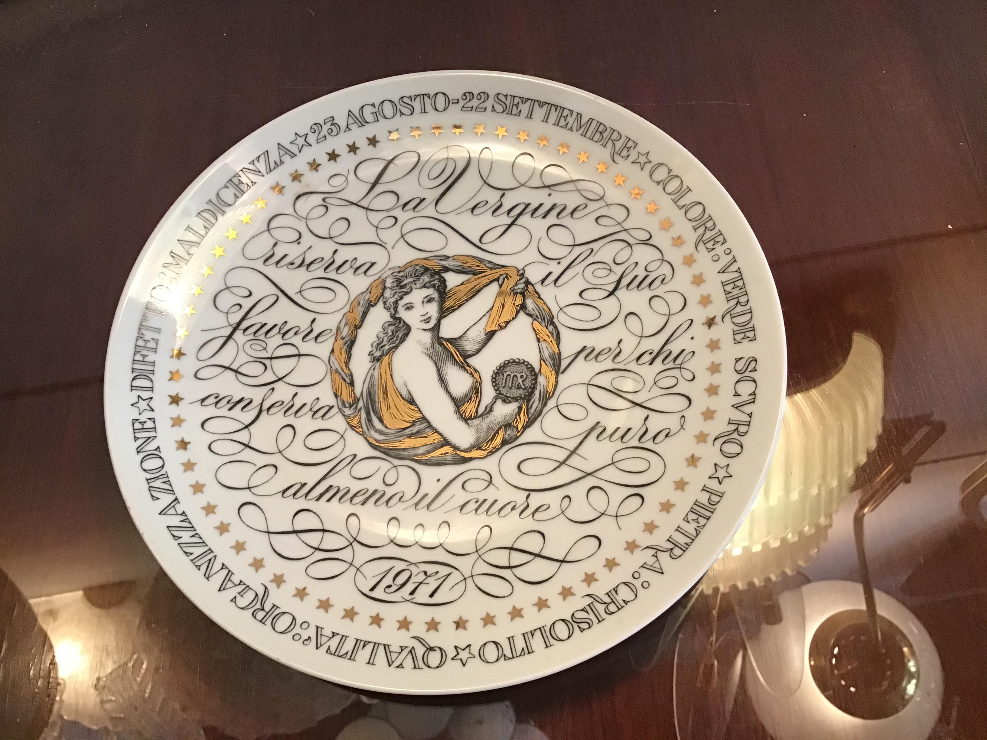 Other Fornasetti Plate Virgo Zodiac Sign Porcelain 1971 Italy For Sale