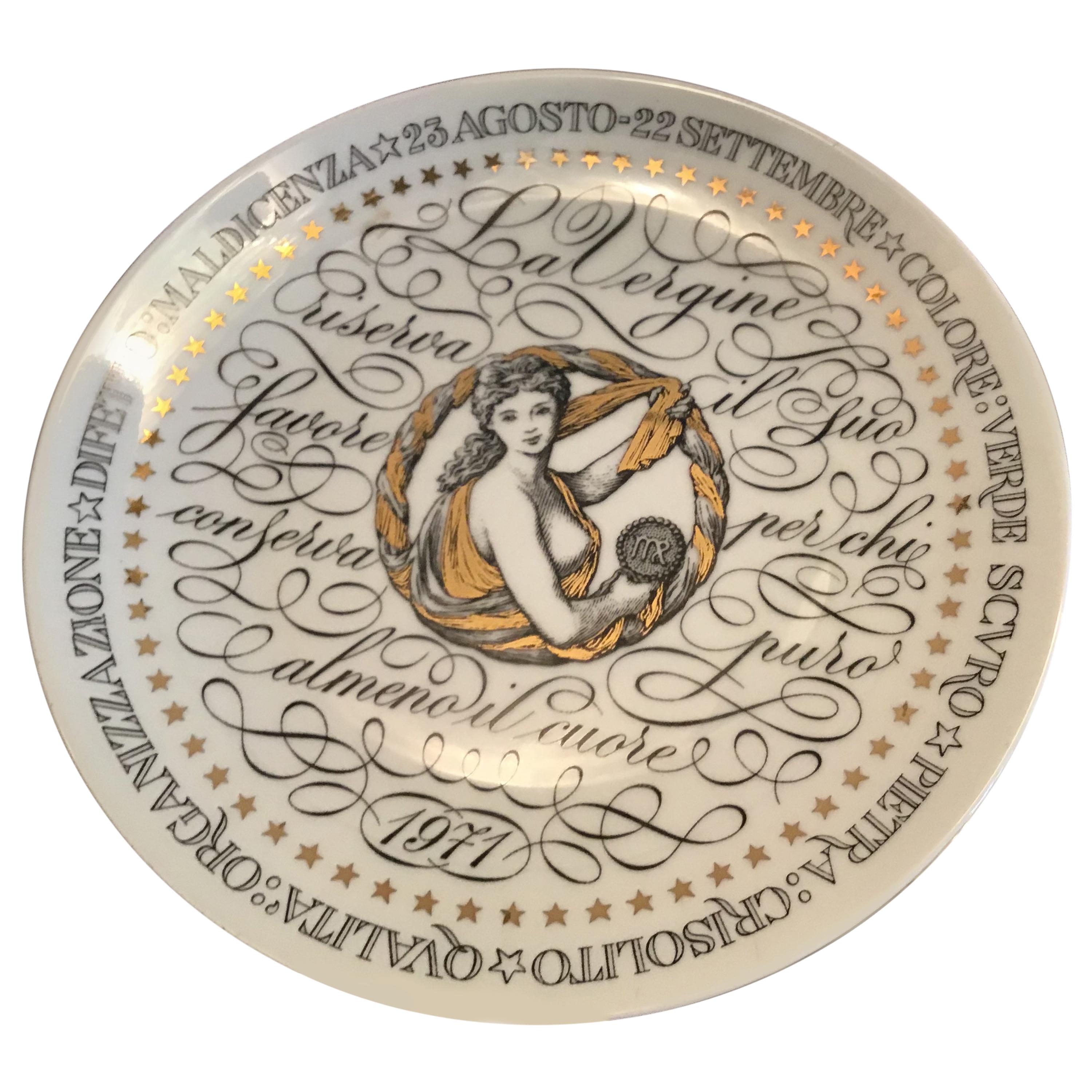 Fornasetti Plate Virgo Zodiac Sign Porcelain 1971 Italy