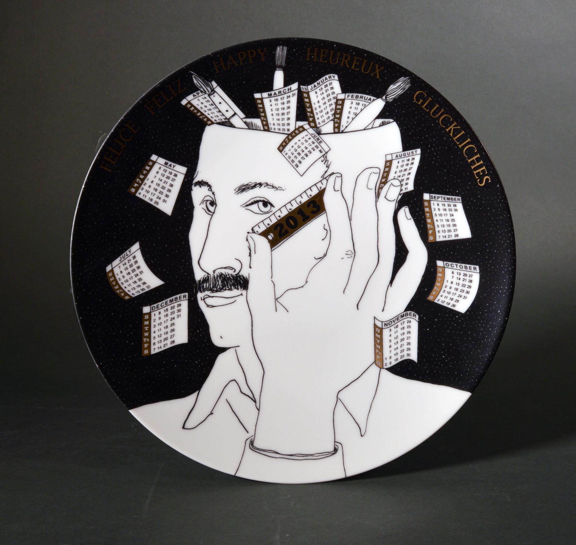 Fornasetti Porcelain Calendar Plate 2013, Self Portrait, Number 398 of 700 Made 1