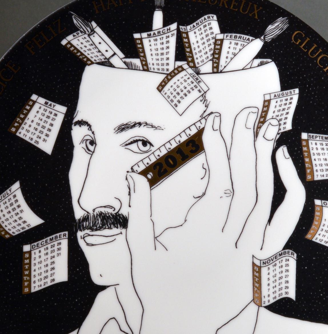 Fornasetti Porcelain Calendar Plate 2013, Self Portrait, Number 398 of 700 Made 2