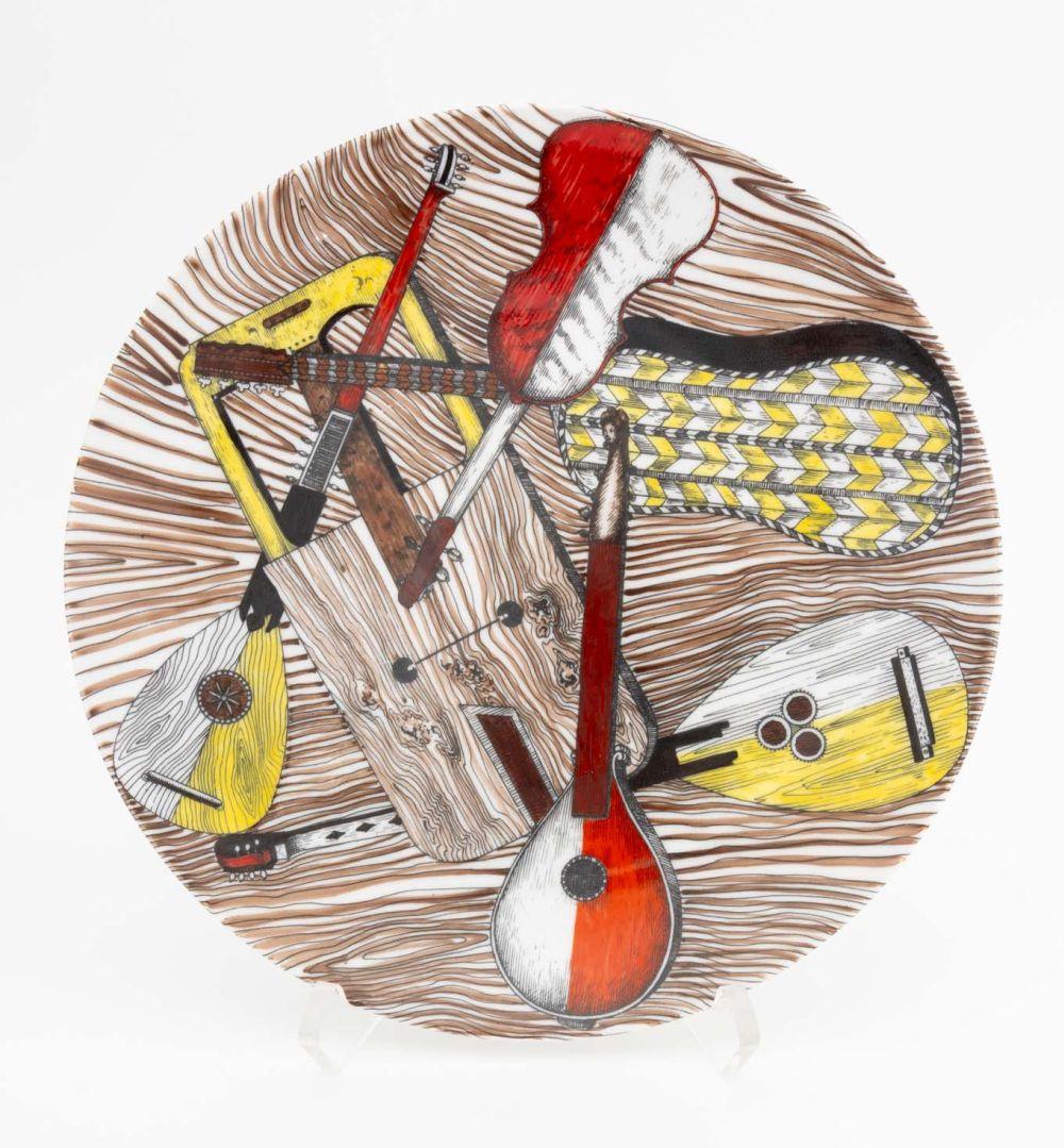 Collection of Five Fornasetti Porcelain Musical Instrument Tableware Pieces, comprising: (2) two 