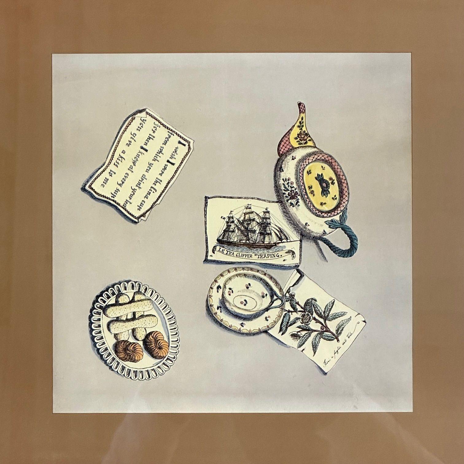 Piero Fornasetti, Mid-Century Modern, Exhibition Poster, Paper, Light Wood Frame For Sale 9