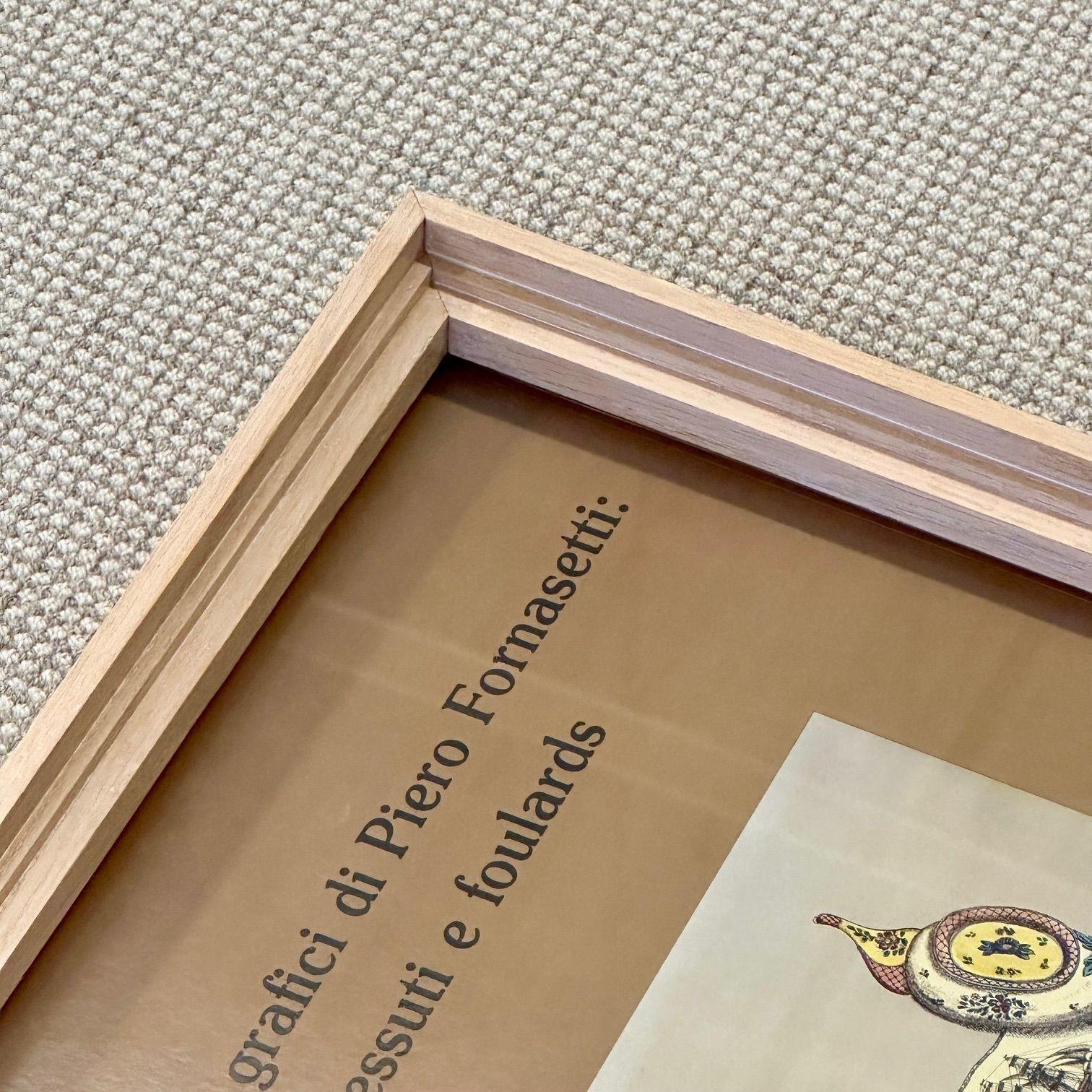 Piero Fornasetti, Mid-Century Modern, Exhibition Poster, Paper, Light Wood Frame For Sale 10