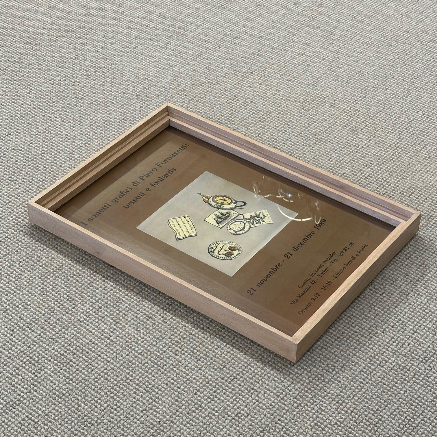 Piero Fornasetti, Mid-Century Modern, Exhibition Poster, Paper, Light Wood Frame For Sale 11