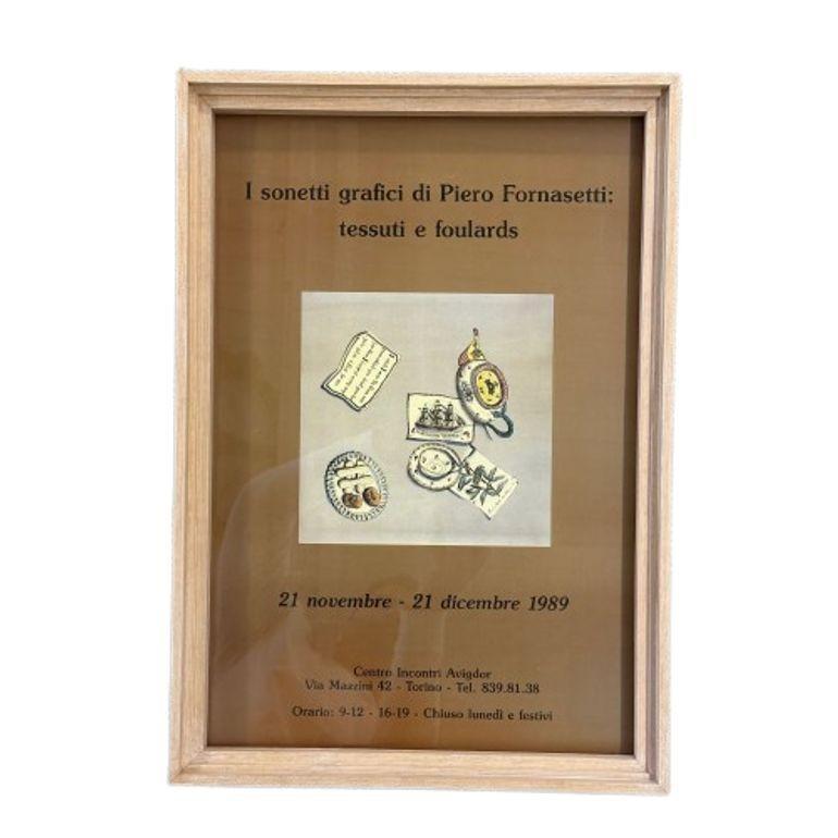 Piero Fornasetti, Mid-Century Modern, Exhibition Poster, Paper, Light Wood Frame For Sale 1