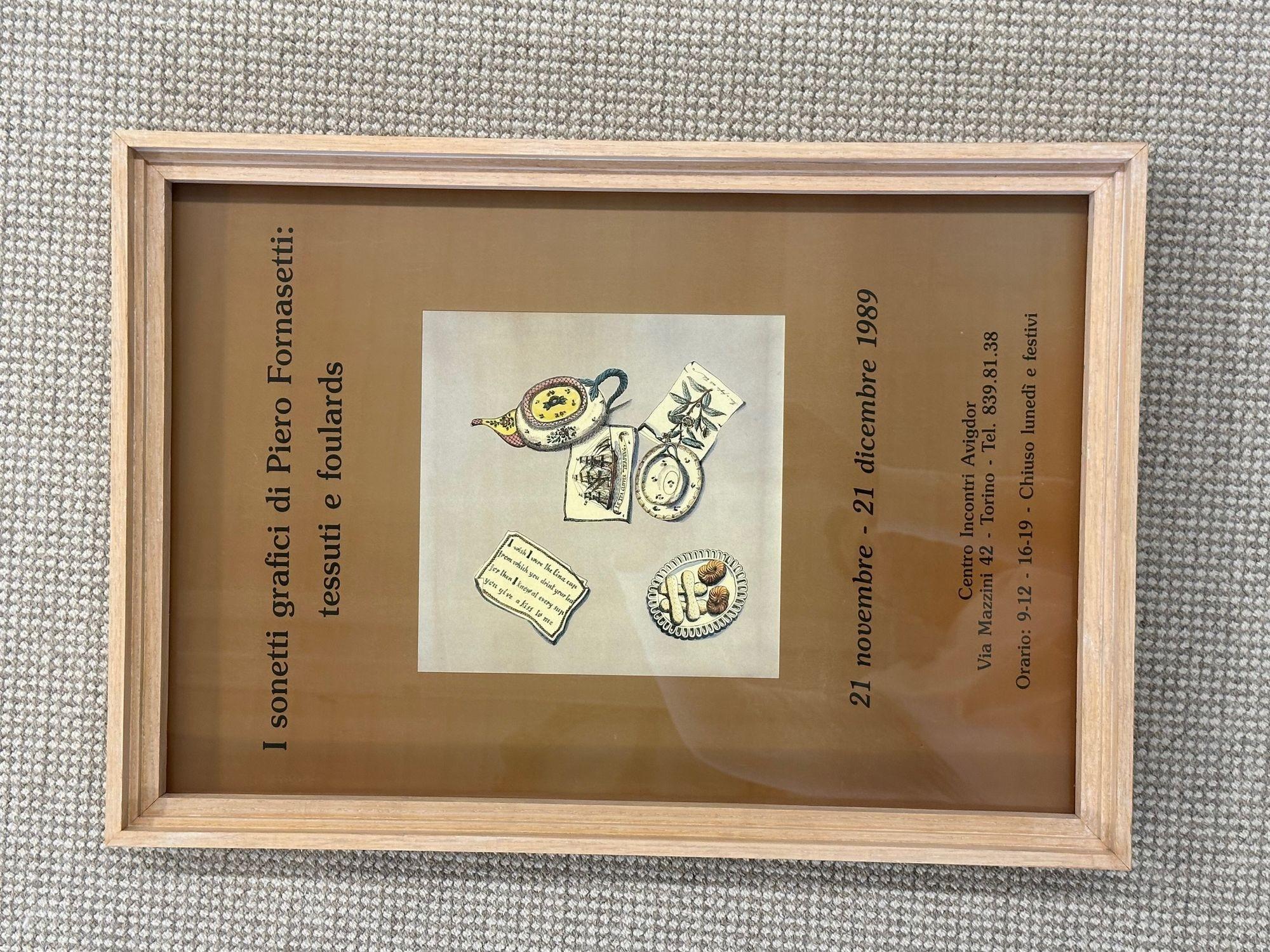 Piero Fornasetti, Mid-Century Modern, Exhibition Poster, Paper, Light Wood Frame For Sale 3