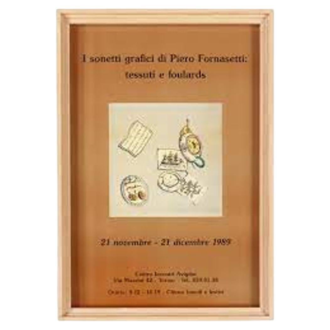 Piero Fornasetti, Mid-Century Modern, Exhibition Poster, Paper, Light Wood Frame