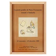 Piero Fornasetti, milieu du siècle, affiche d'exposition, papier, cadre en Wood Wood.