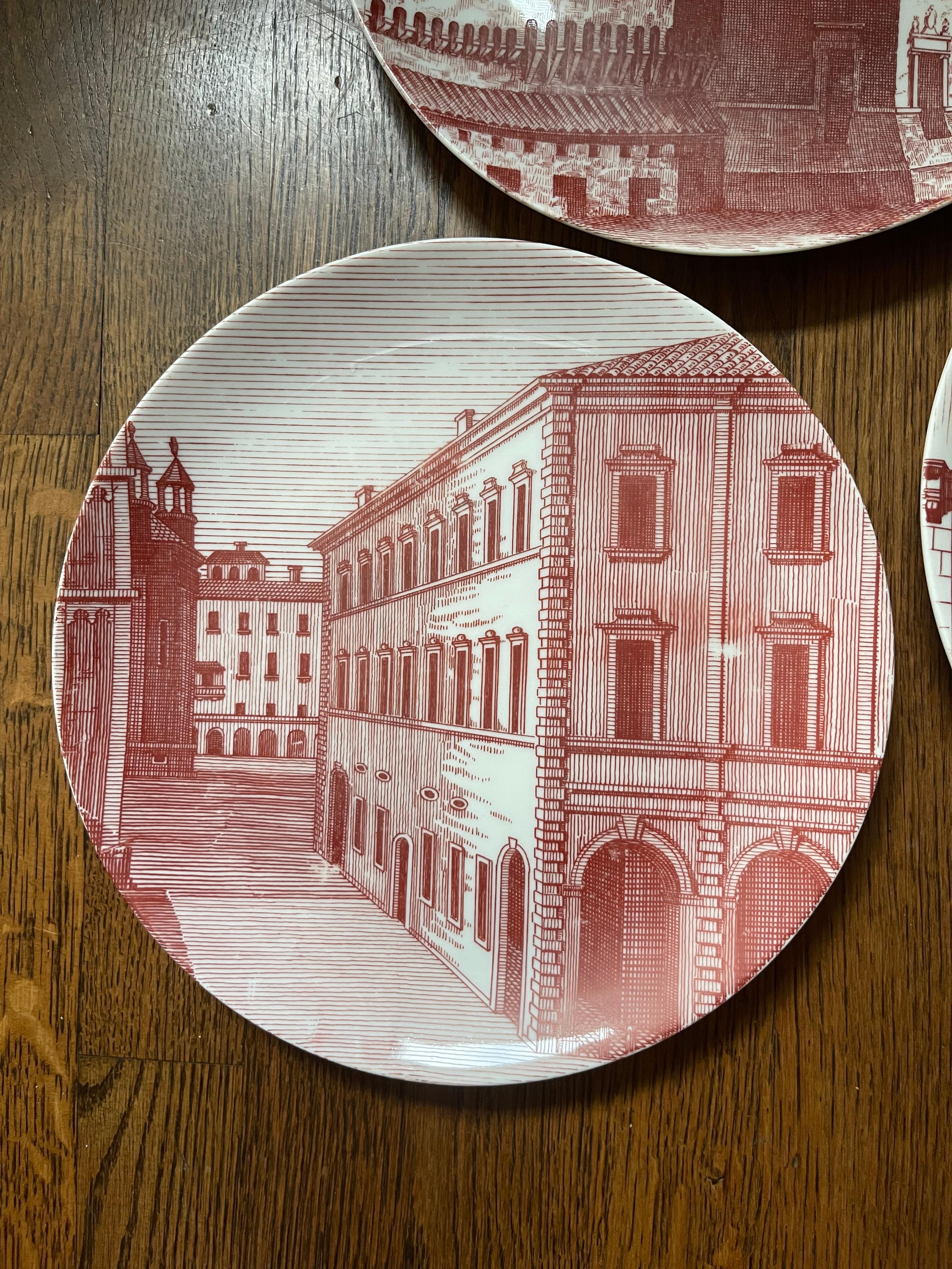 Mid-Century Modern Fornasetti “Prospettiva” Architectural Plates, Set of 3, 1950’s For Sale