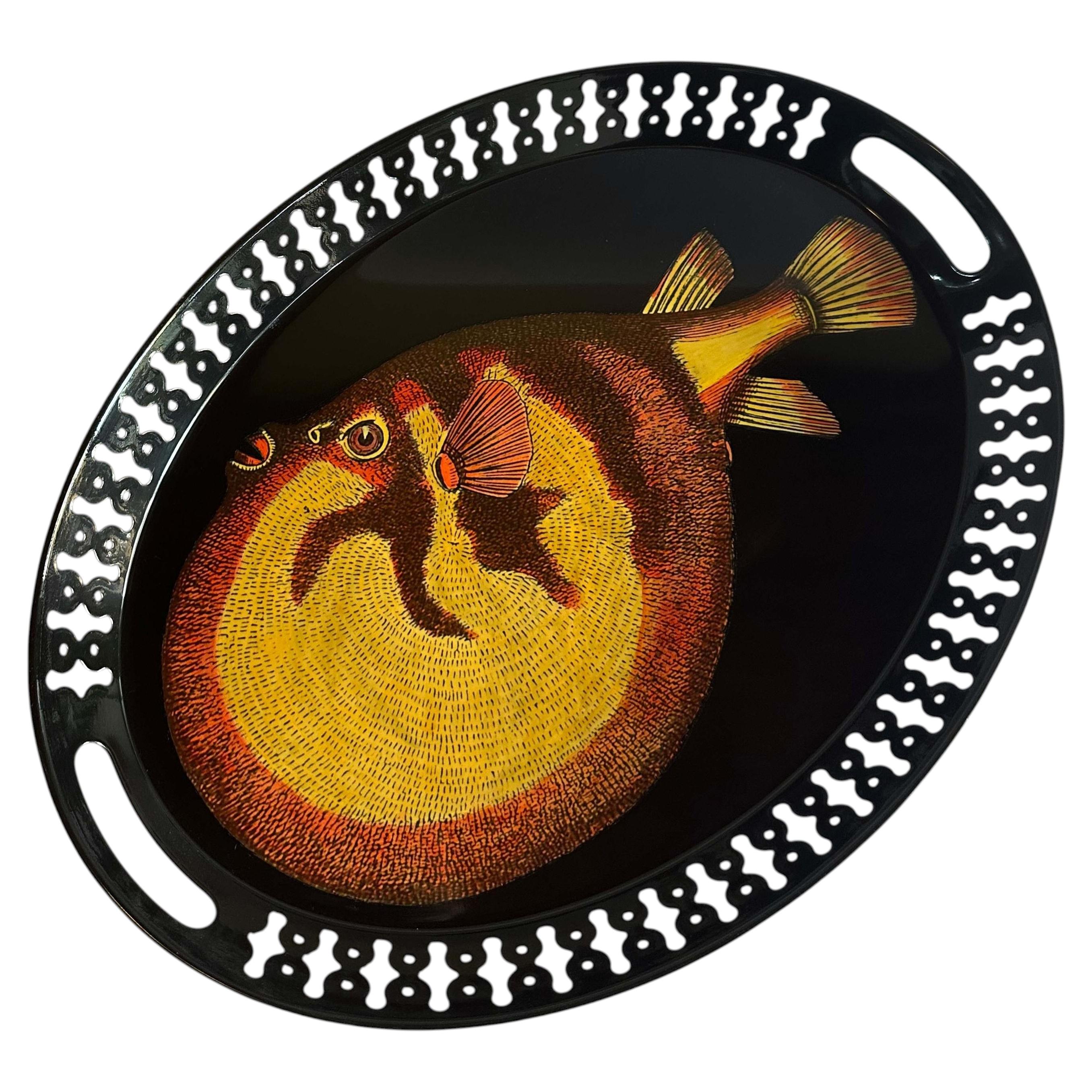 FORNASETTI Puffer Fish Oval Metal Tray For Sale
