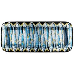 Fornasetti Plateau Rectangulaire Sardine Silver Leaf sur Noir