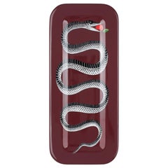 Fornasetti Rectangular Tray Serpente Snake Carmine Red Wood