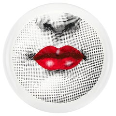 Fornasetti Round Tray Bocca Red Lips Hand Colored on White