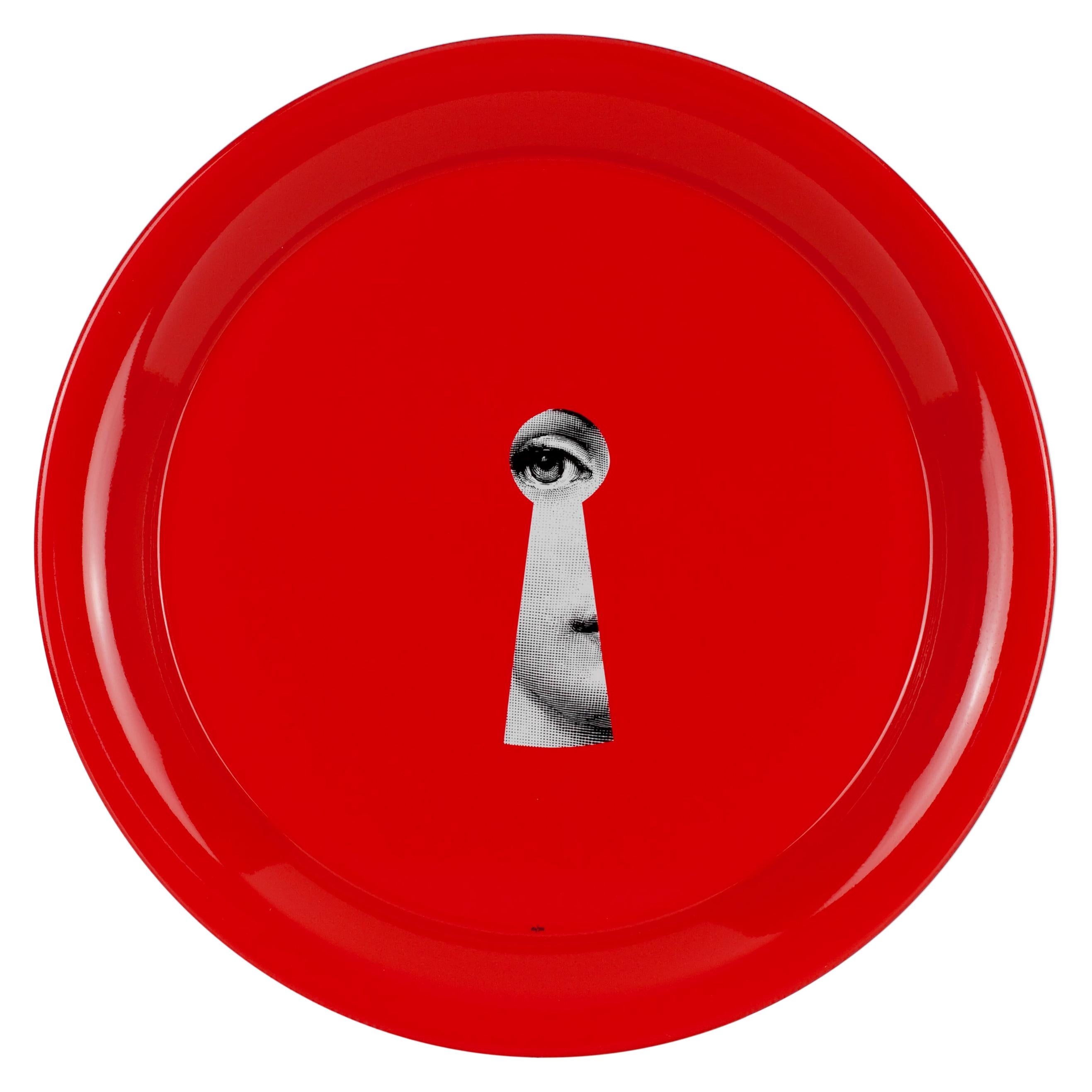 Fornasetti Round Tray Serratura Keyhole Handcrafted Red Metal