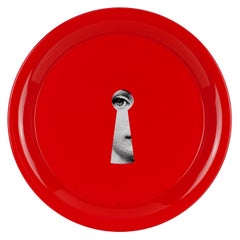 Fornasetti Round Tray Serratura Keyhole Handcrafted Red Metal