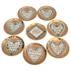 Fornasetti Set of 8 Decorated Porcelain Love Coasters One Bucciarelli, Italy