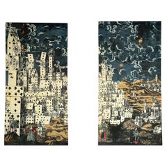 FORNASETTI Set of 2 "Città Di Carte" Panels