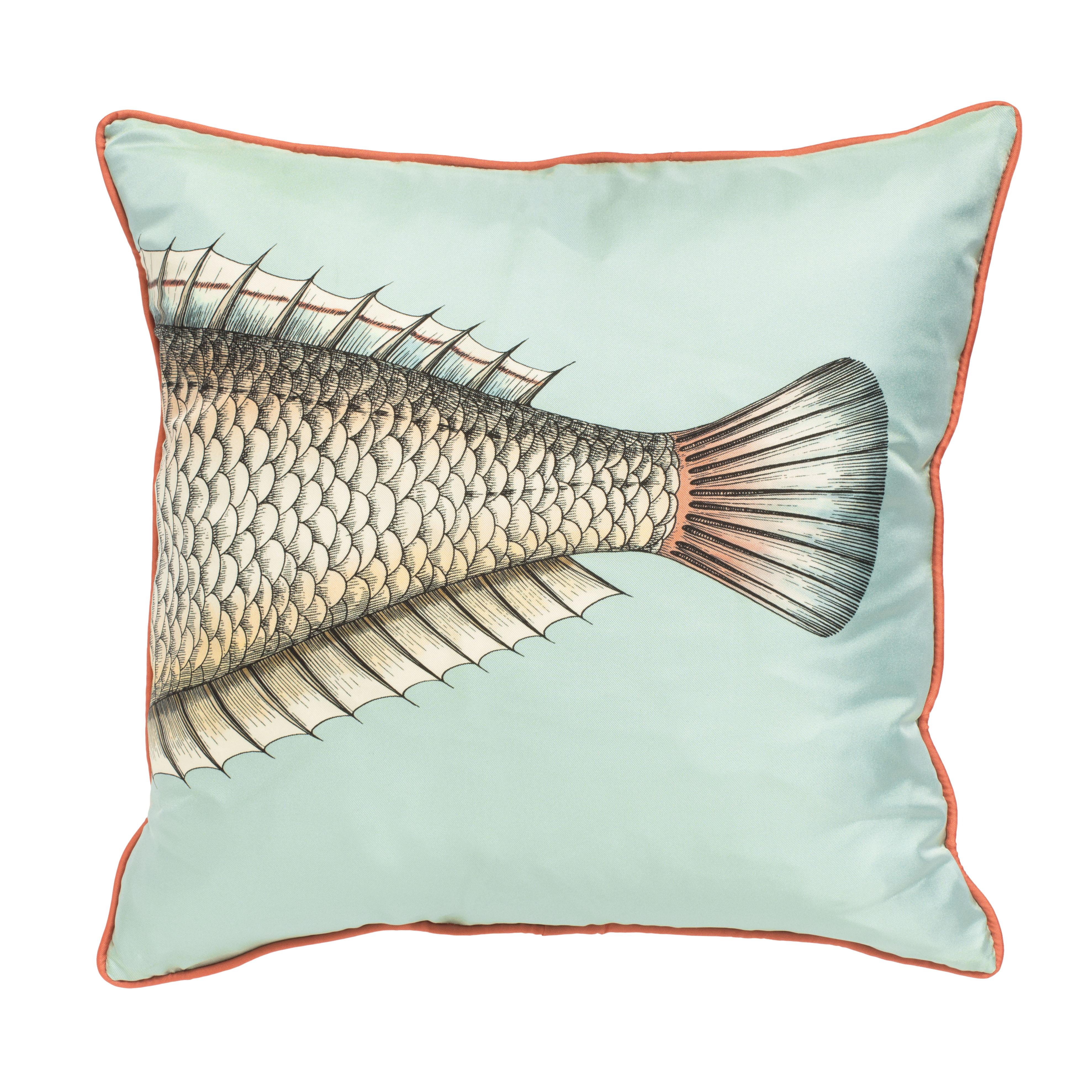 Moderne Fornasetti lot de 2 coussins en soie Grande Pesce Fish en vente