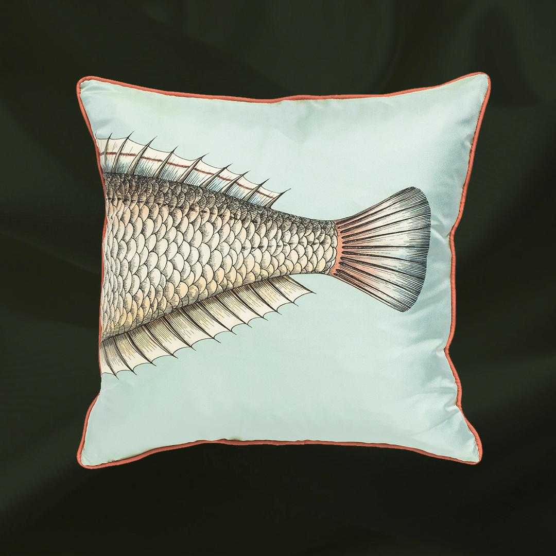Modern Fornasetti Set of 2 Silk Cushions Grande Pesce Fish For Sale