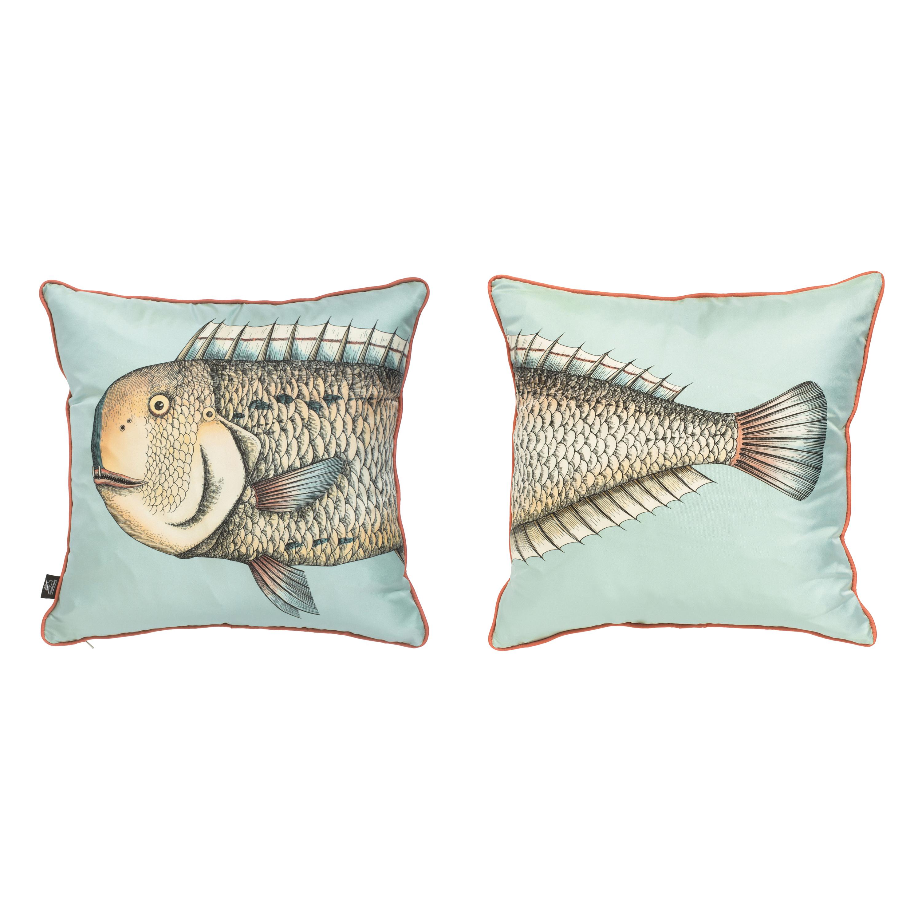 Fornasetti Set of 2 Silk Cushions Grande Pesce Fish For Sale