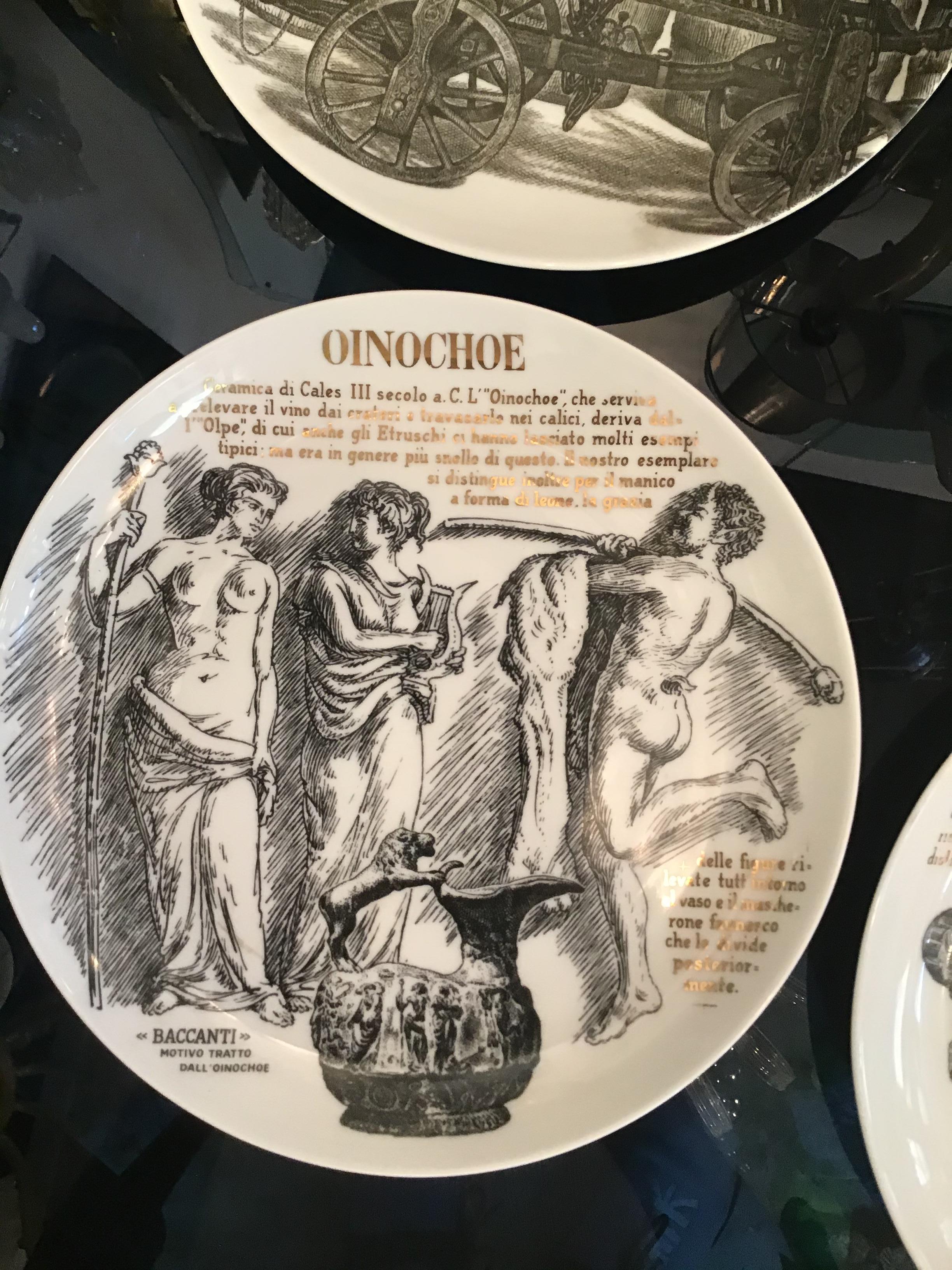 Fornasetti Set of 6 Plates for Martini and Rossi Porcelain, 1970, Italy For Sale 7