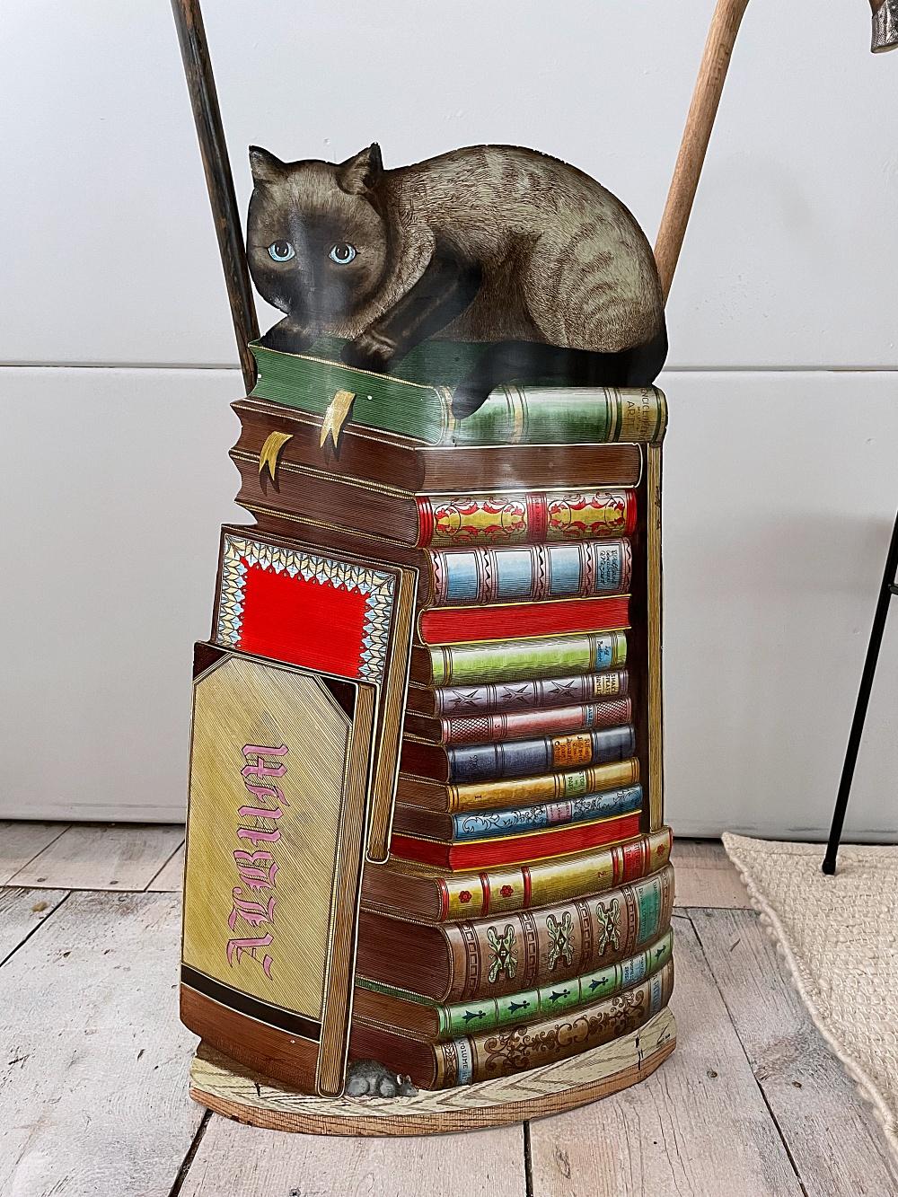 Mid-Century Modern Fornasetti 'Siamese Cat on Books' Umbrella Stand, Signed & Dated, 1997, Italy