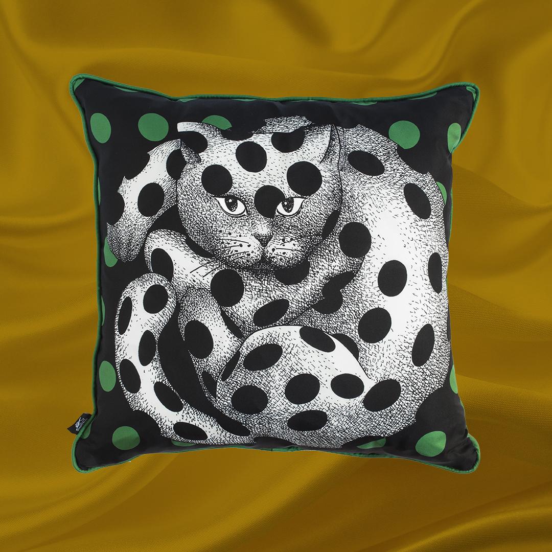 Italian Fornasetti Silk Cushion High Fidelity Cat For Sale