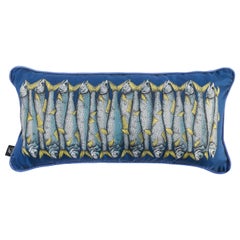 Fornasetti - Coussin en soie Sardine Fishes on Blue